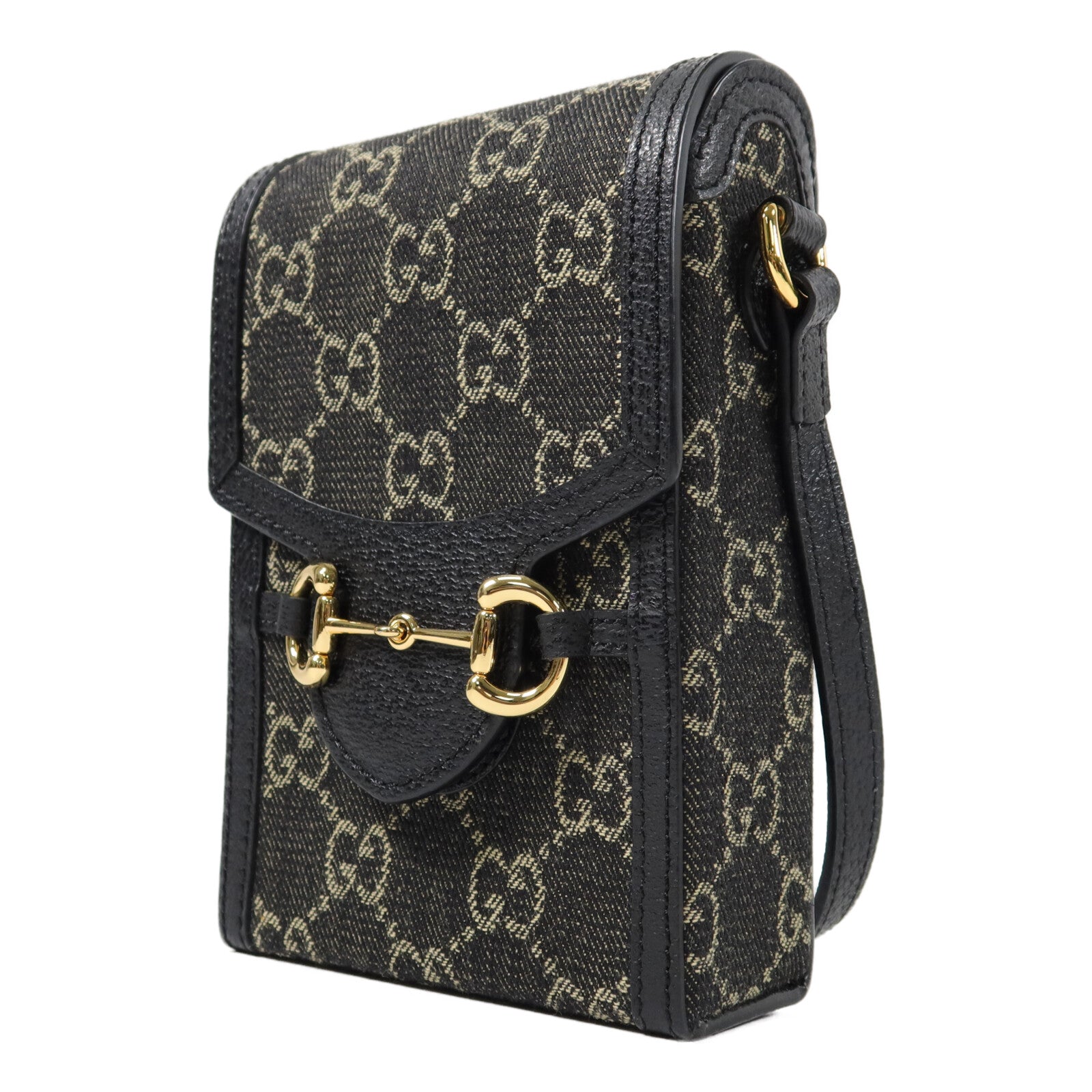 GUCCI 帆布/牛皮皮革Horsebit 1955肩背袋