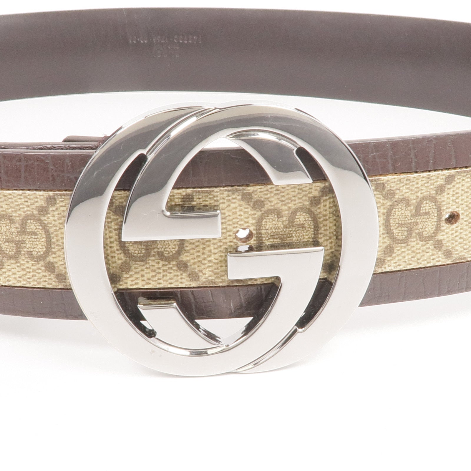 GUCCI 塗層帆布Belt 90cm銀扣皮帶