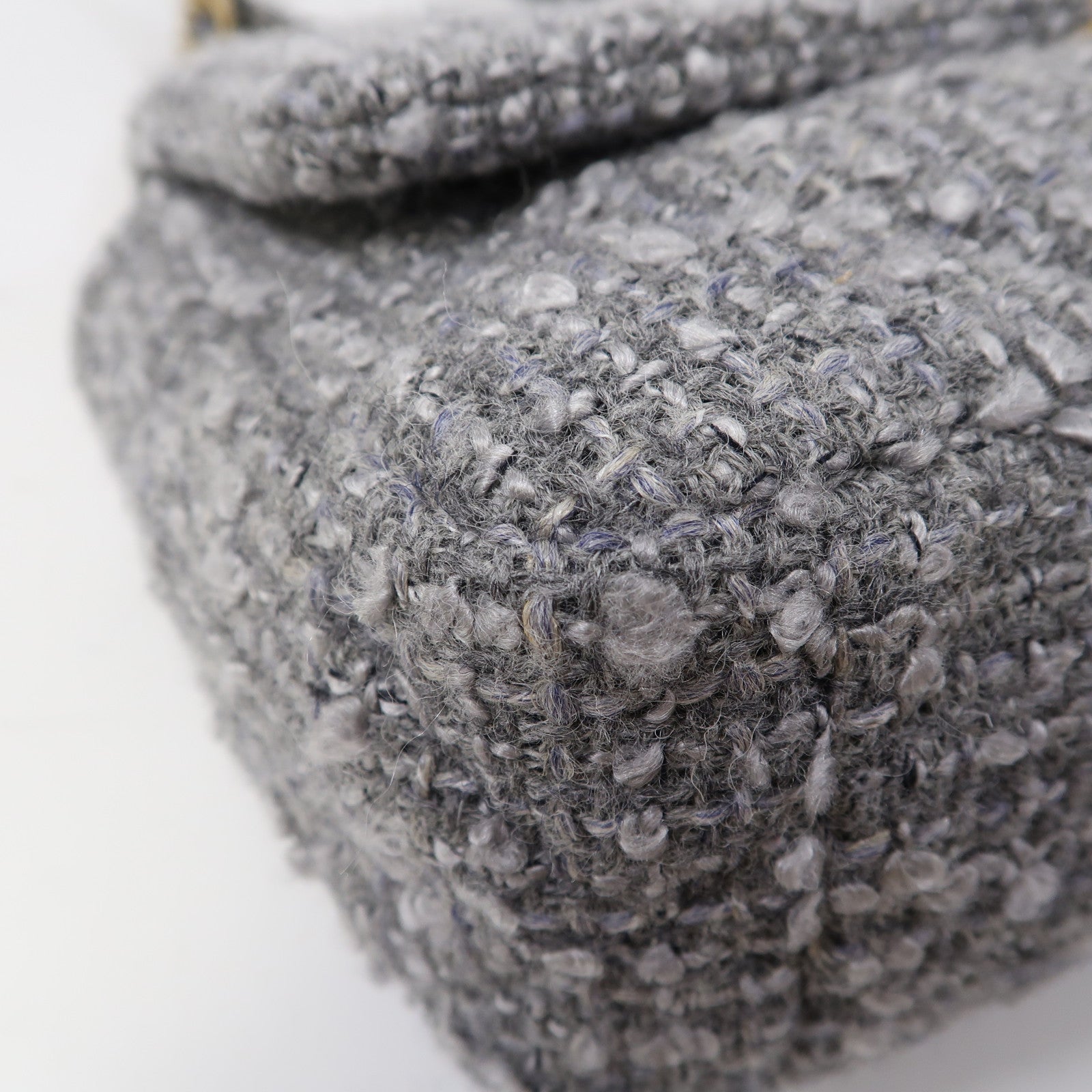 CHANEL Tweed Chanel 19金扣鏈帶手挽肩背兩用袋灰色