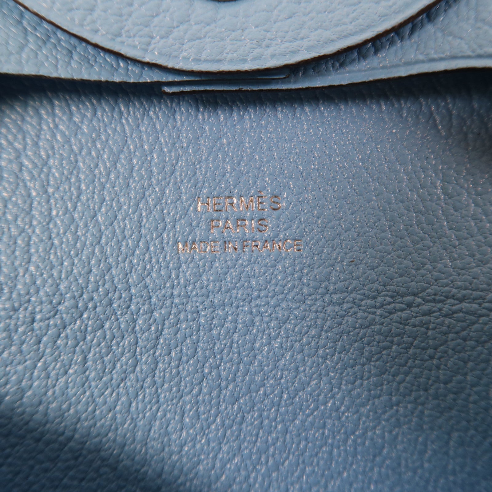 HERMES Chevre皮革Bastia銀扣零錢包Bleu Du Nord/藍色