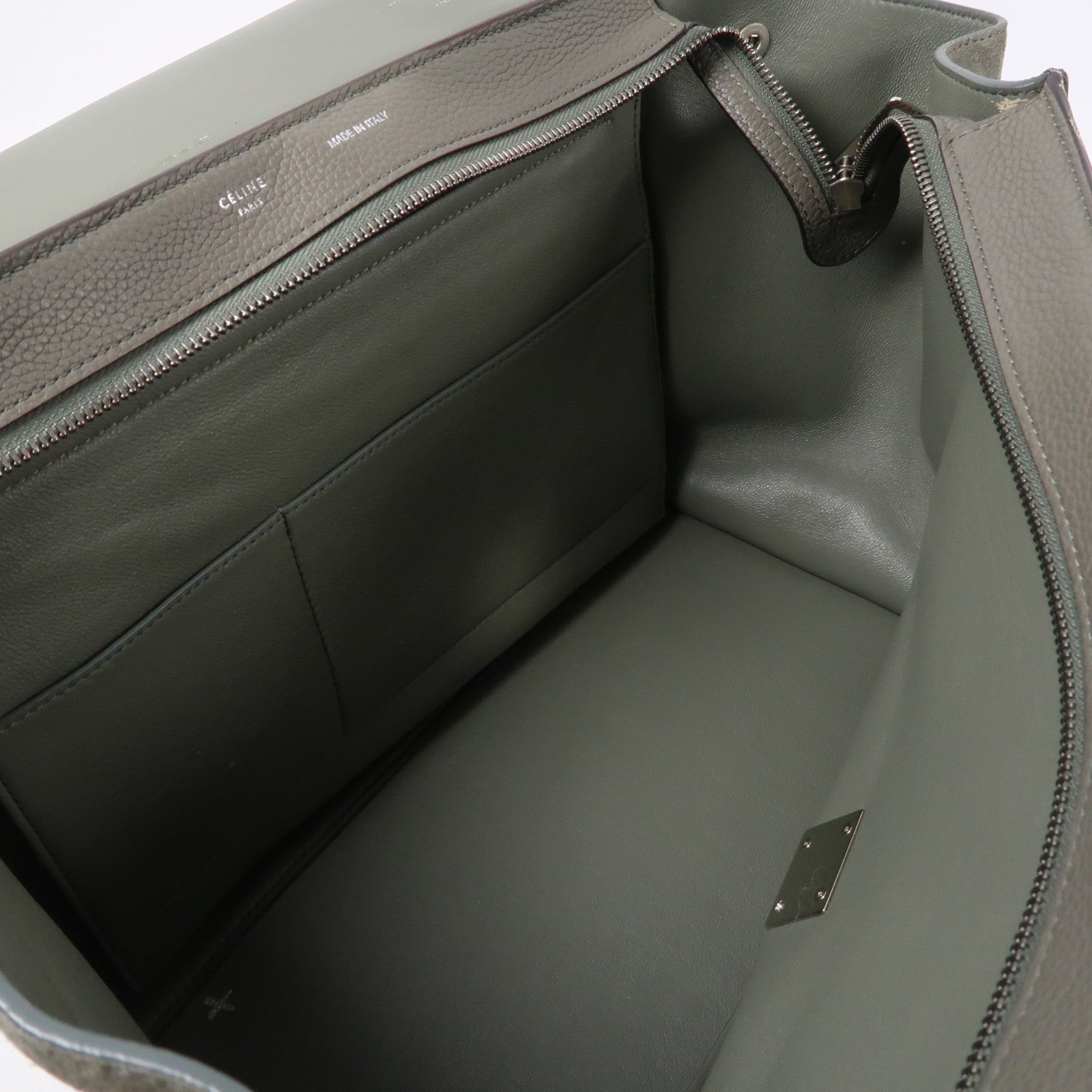 CELINE 牛皮皮革Trapeze銀扣手挽肩背兩用袋灰色