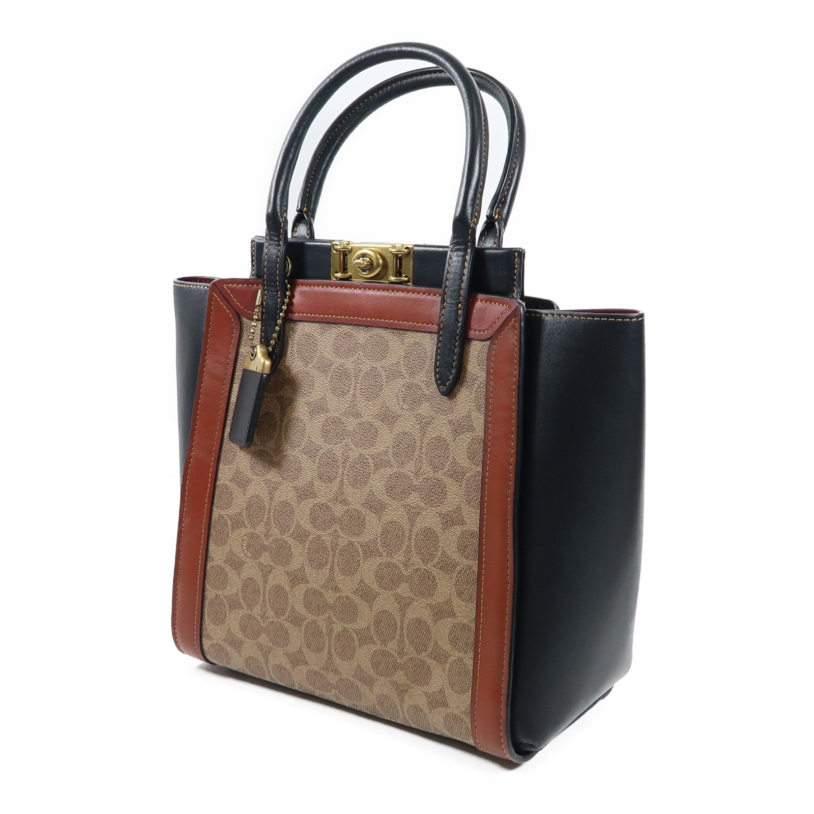 COACH 牛皮皮革2 Way Bag金扣手挽肩背兩用袋