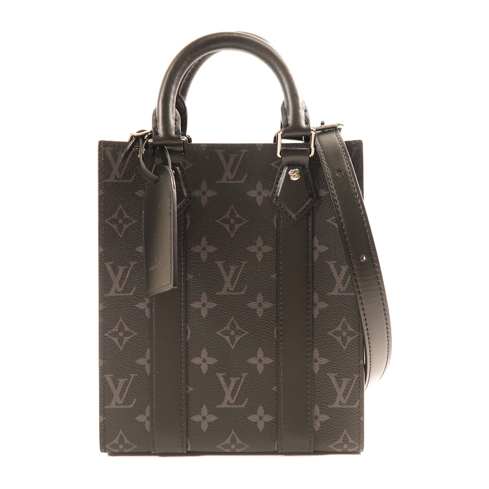 LOUIS VUITTON Monogram Eclipse Sac Plat Mini銀扣手挽肩背兩用袋