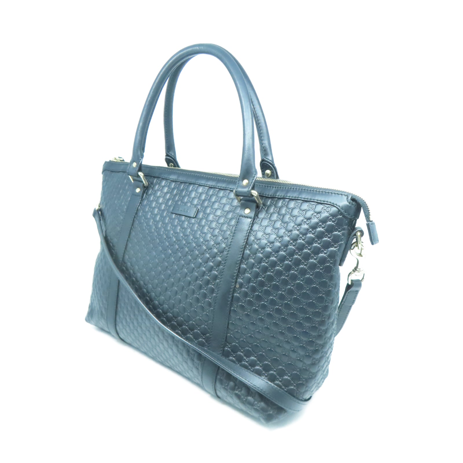 GUCCI 【激減優惠】牛皮皮革Tote Bag銀扣手挽肩背兩用袋黑色
