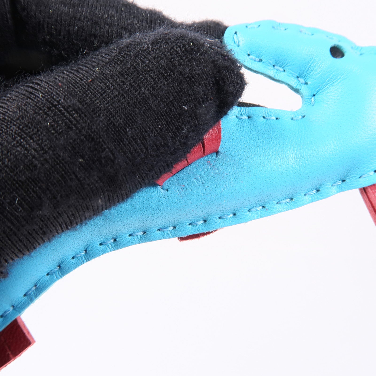 HERMES Seahorse Hanging Charm Swift Leather Light Blue/Red