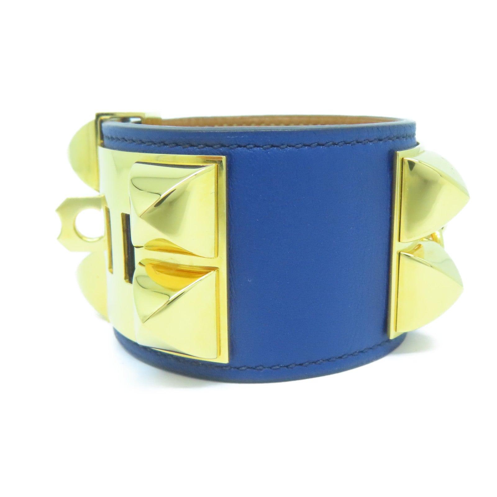 HERMES 【激減優惠】Veau Swift皮革CDC Bangle手鐲金色/深藍色#16cm