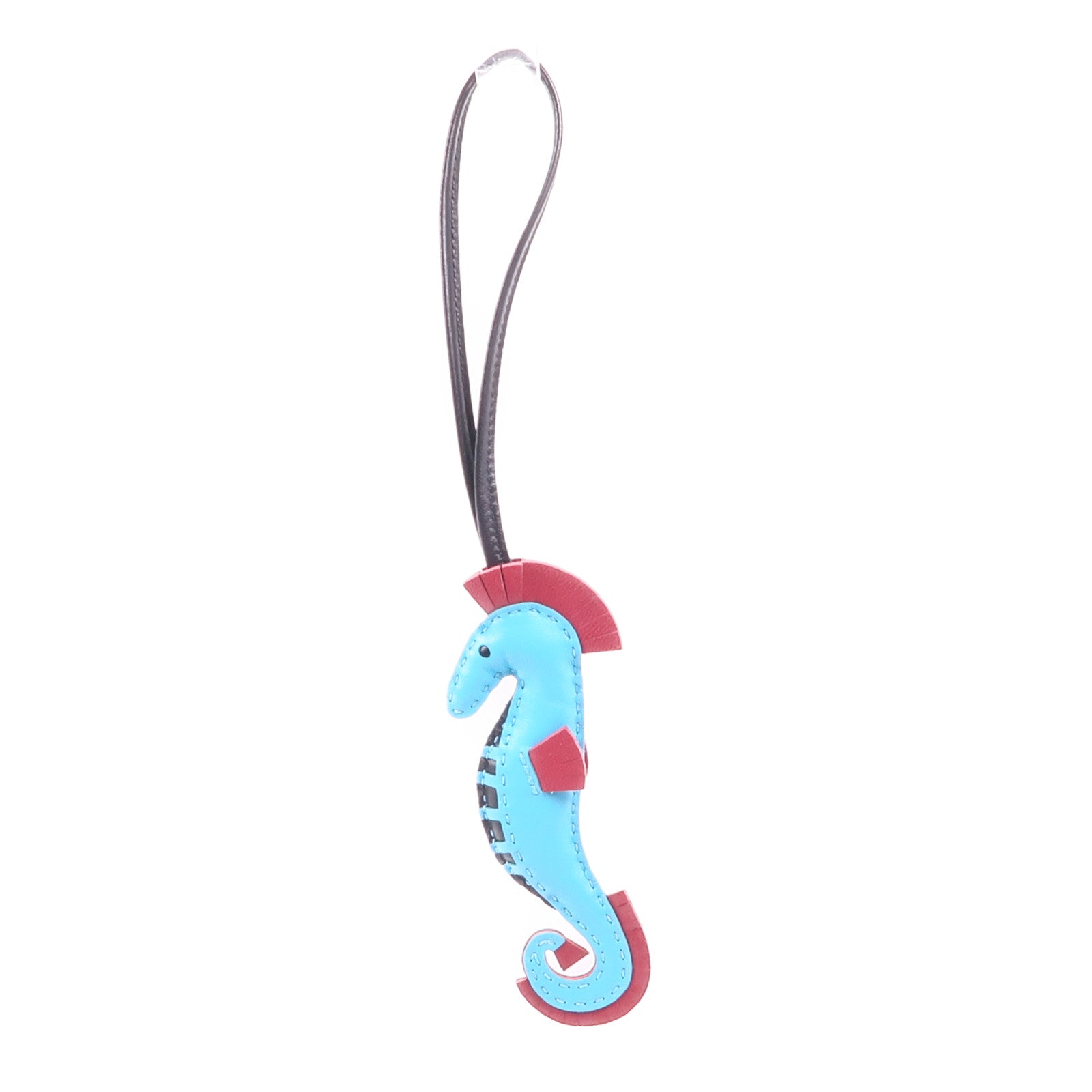 HERMES Seahorse Hanging Charm Swift Leather Light Blue/Red