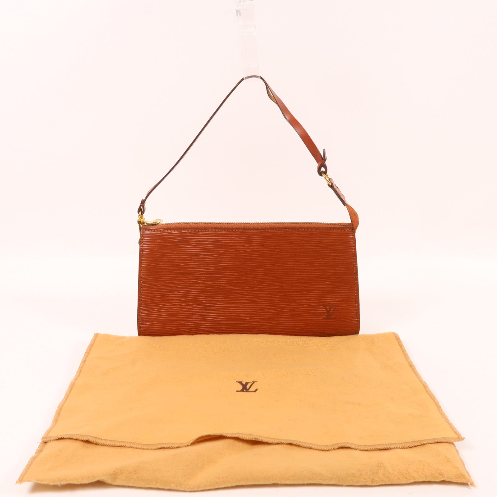 LOUIS VUITTON Epi Pochette Accessories金扣手挽袋焦糖色