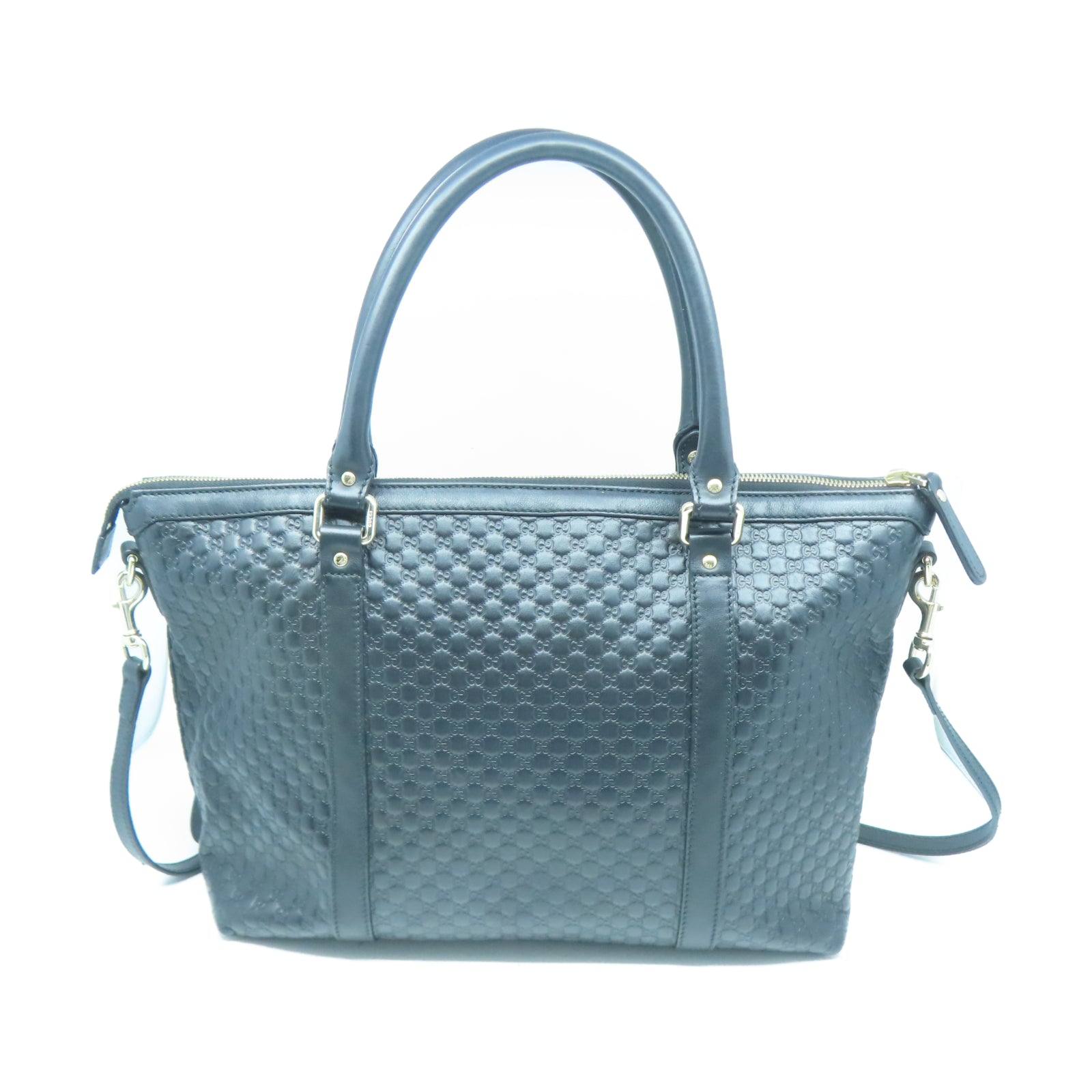 GUCCI 【激減優惠】牛皮皮革Tote Bag銀扣手挽肩背兩用袋黑色