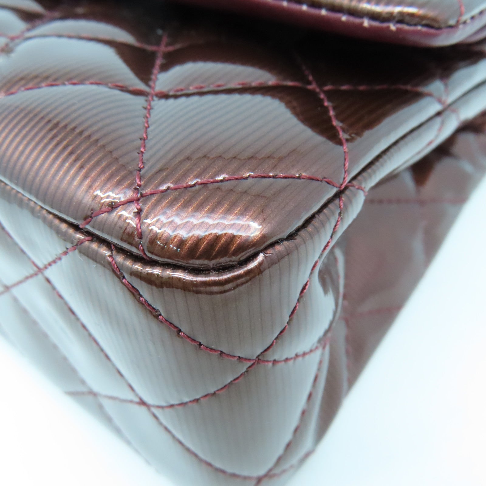 CHANEL **【清倉大減價】菱格漆皮皮革Classic Chain Shoulder Bag銀扣鏈帶肩背袋啡色