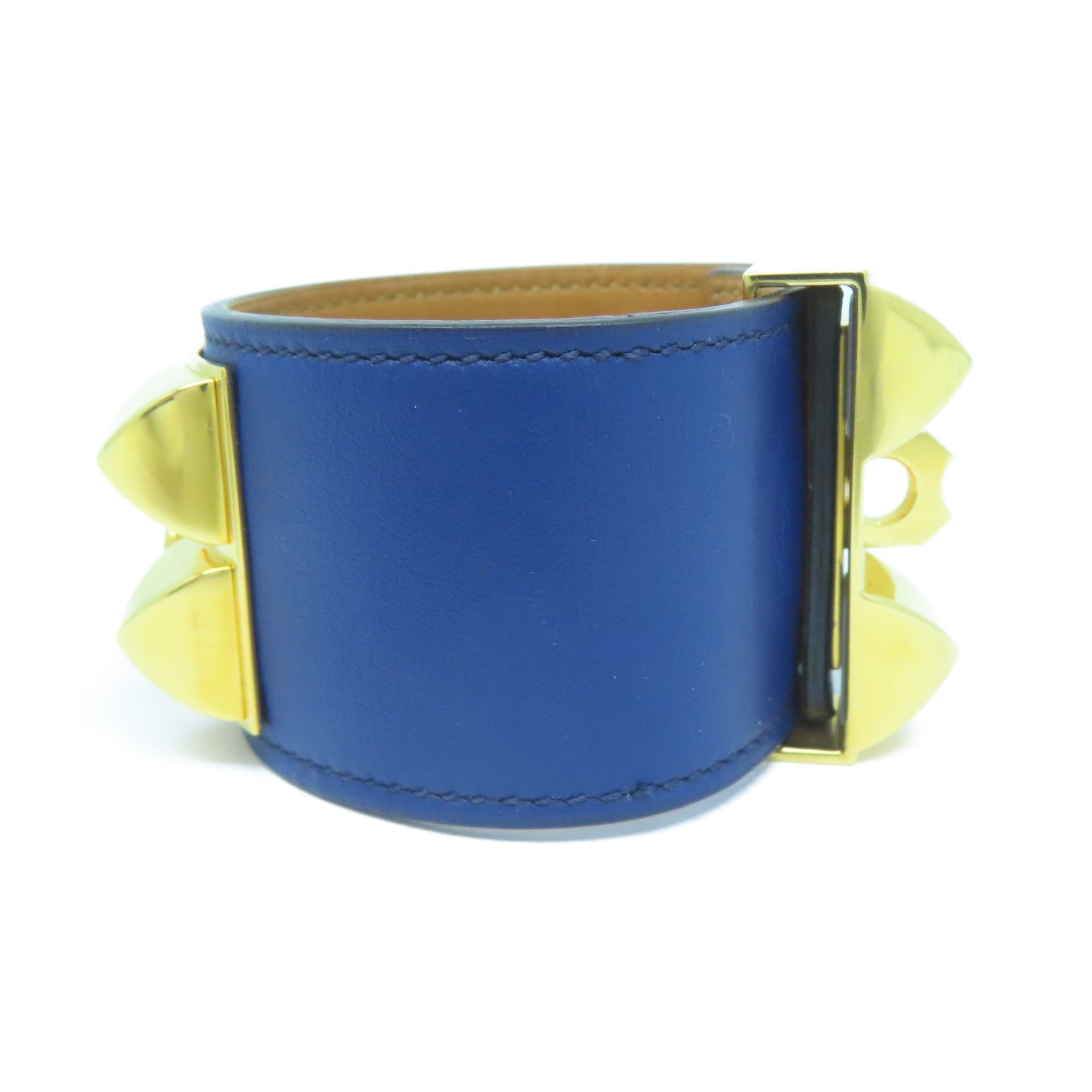 HERMES 【激減優惠】Veau Swift皮革CDC Bangle手鐲金色/深藍色#16cm