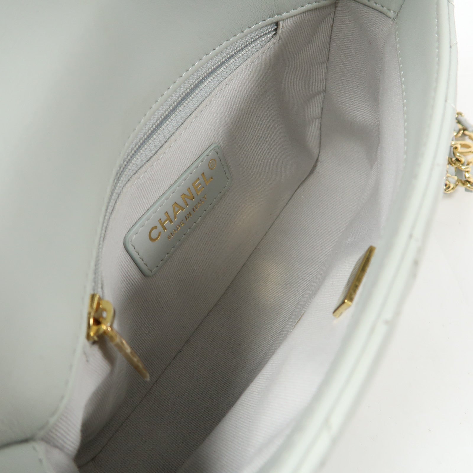 CHANEL 【激減優惠】羊皮皮革Chain Shoulder金扣鏈帶肩背袋淺綠色