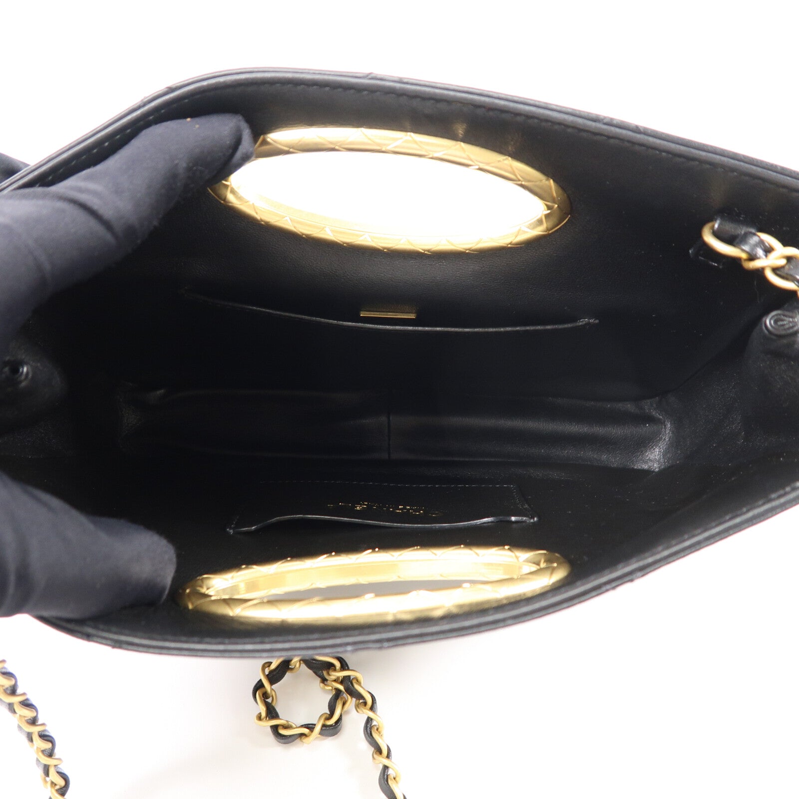 CHANEL 羊皮皮革Cutout Handle Evening Clutch鏈帶手挽肩背兩用袋