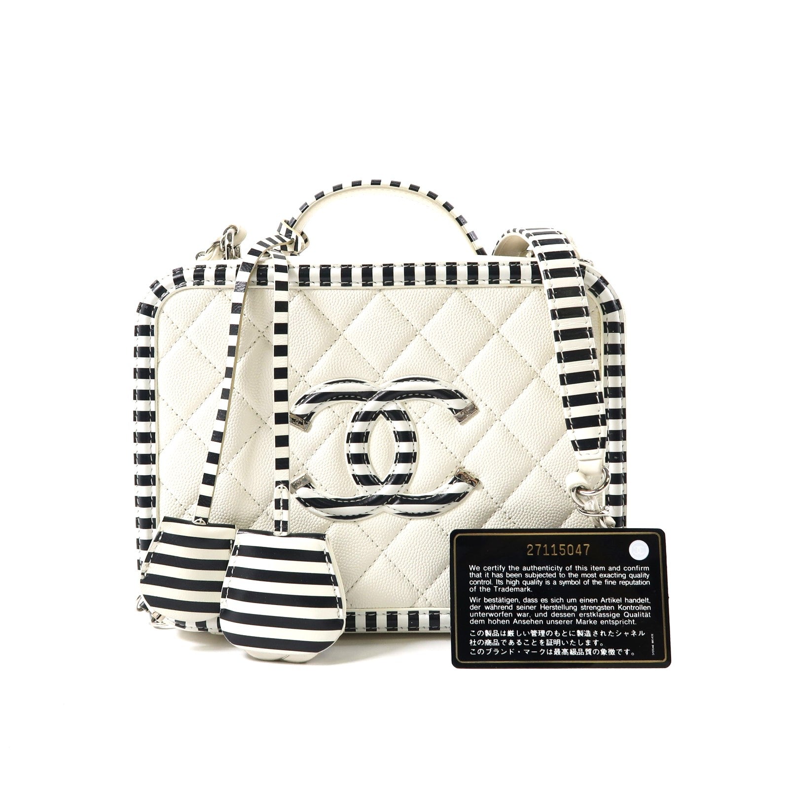 CHANEL 【激減優惠】菱格Caviar皮革Vanity Case銀扣手挽肩背兩用袋黑色/白色