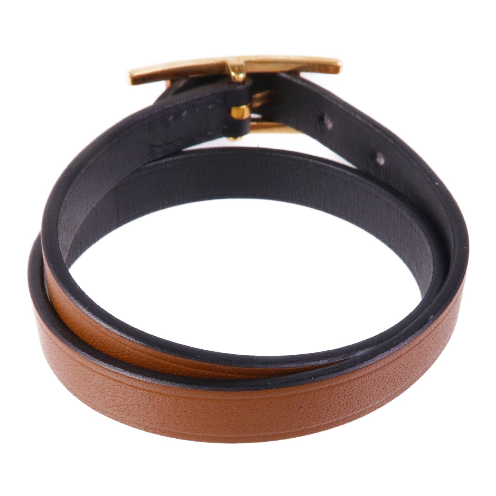 HERMES GHW Behapi Double Tour Bracelet Veau Swift Leather Brown Black