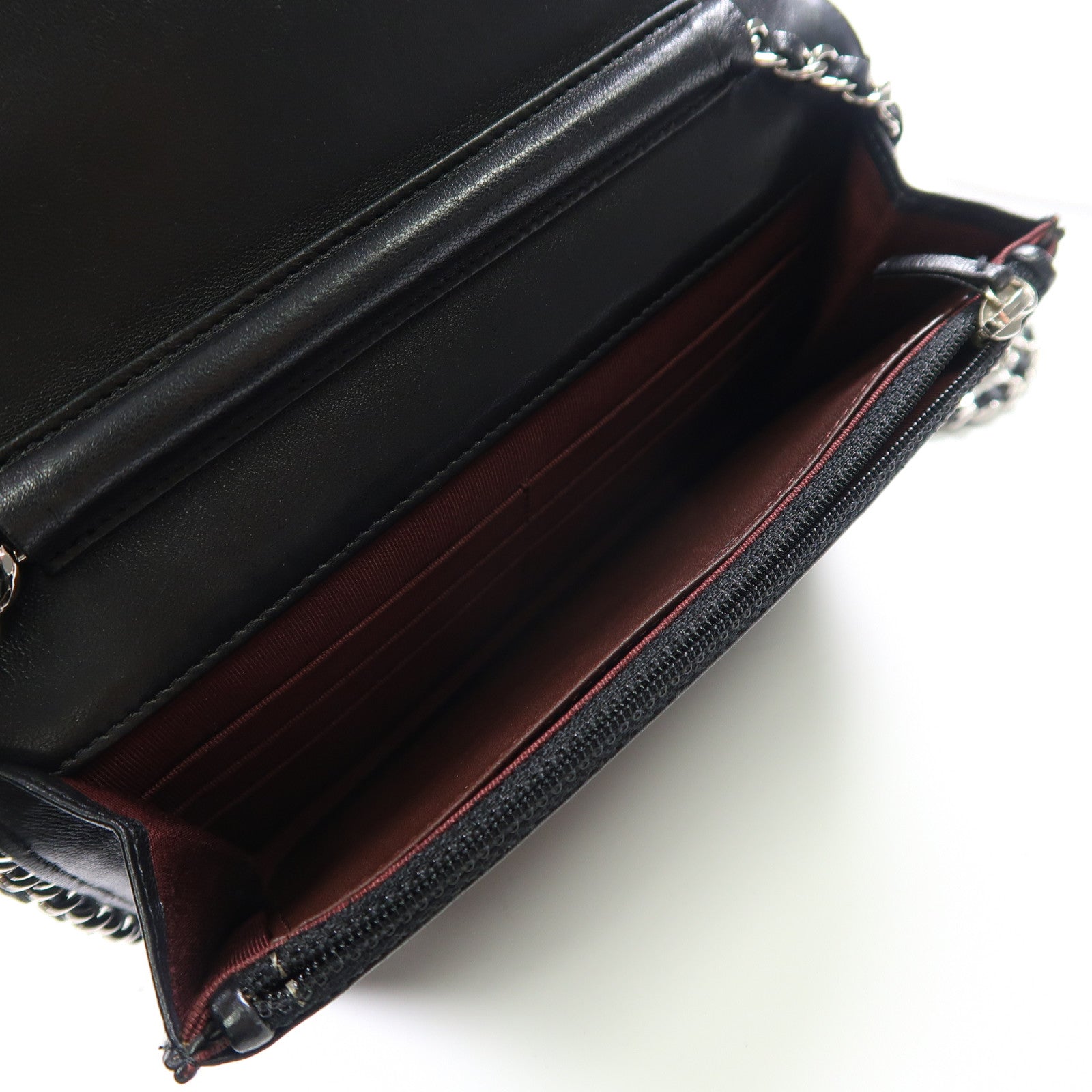 CHANEL 菱格羊皮皮革Wallet On Chain銀扣鏈帶肩背袋黑色