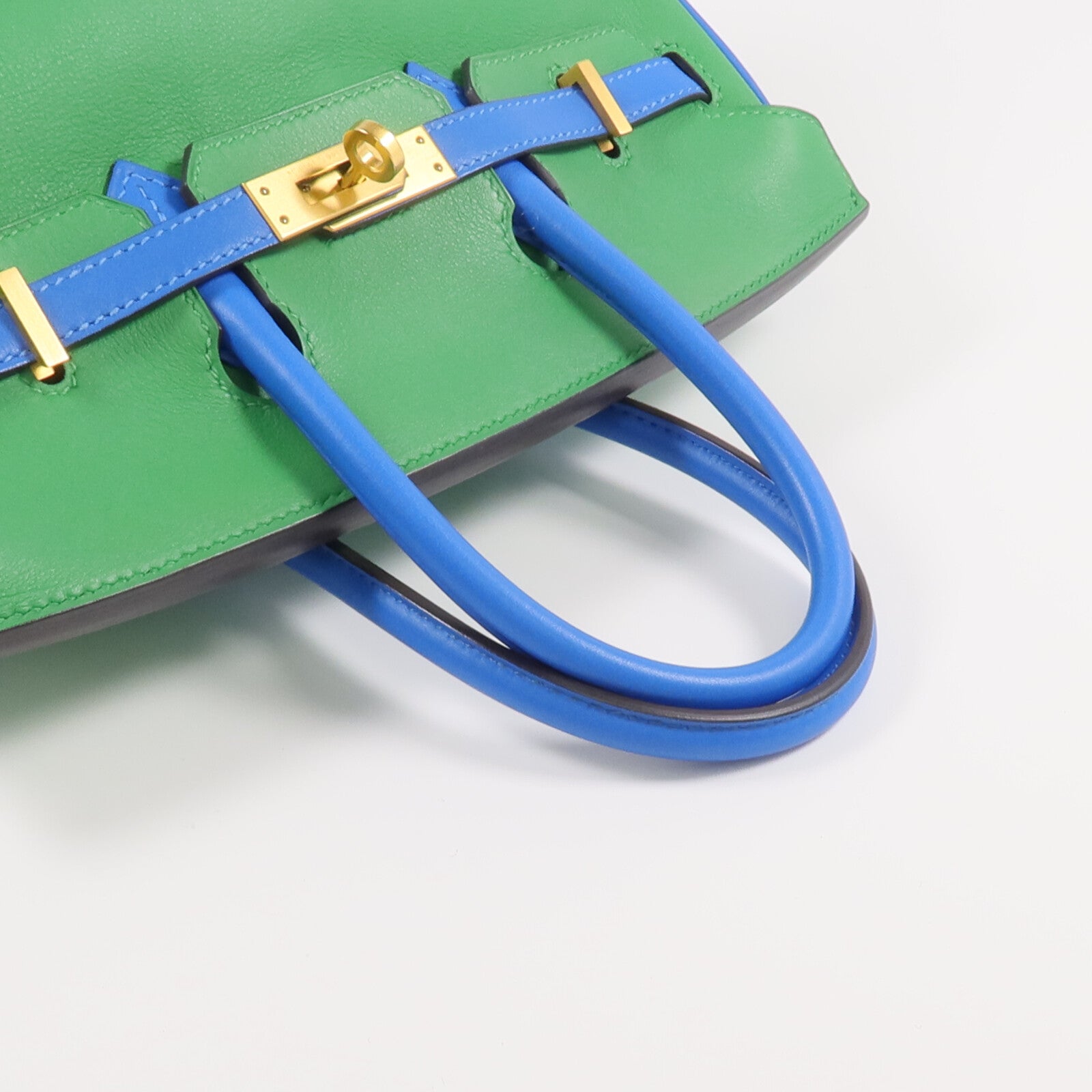 HERMES Swift皮革Birkin 25金扣手挽袋Bambou/Bleu Hydra