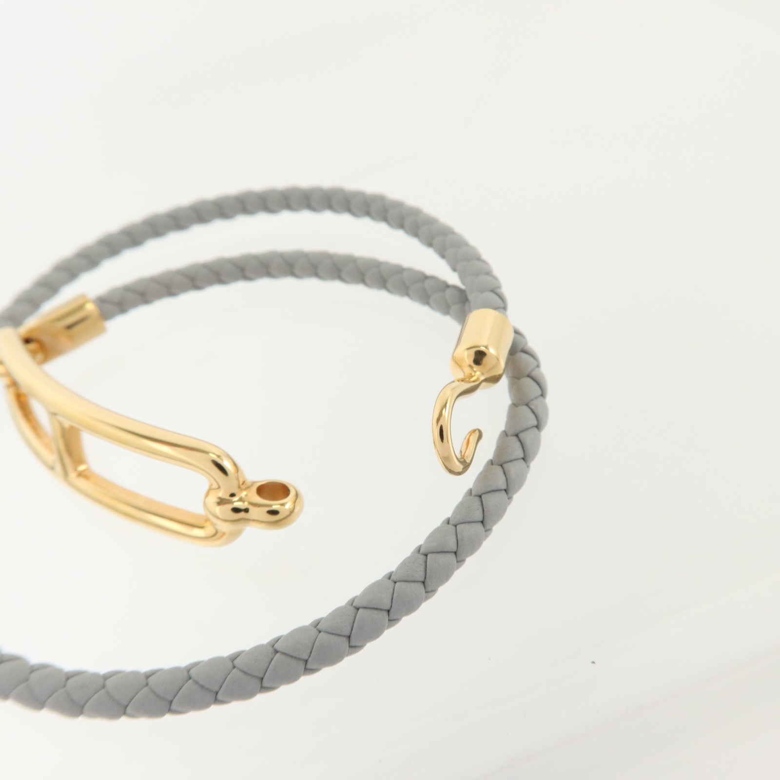 HERMES Swift皮革/金屬Roulis Double Tour金扣手鏈Bleu Glacier