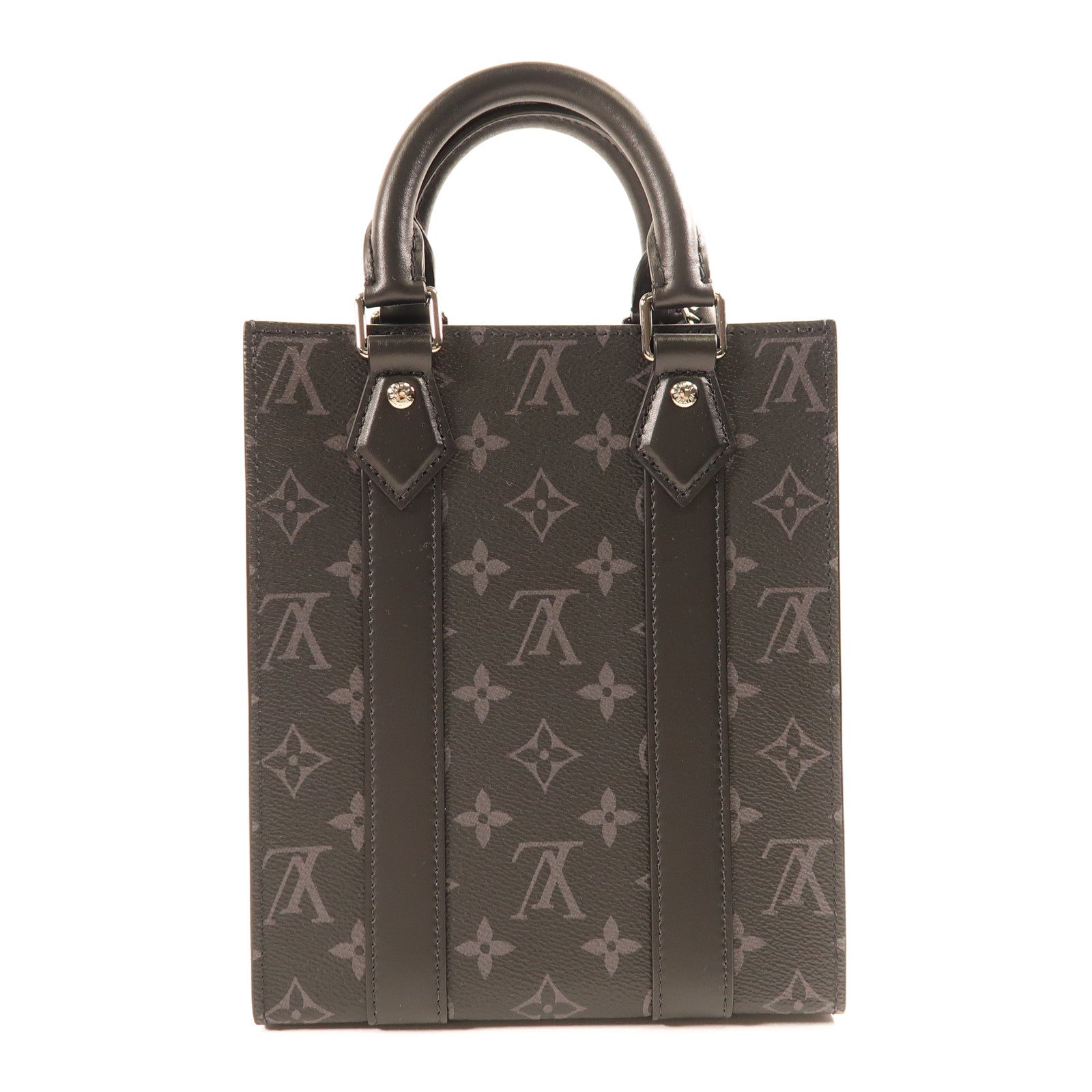 LOUIS VUITTON Monogram Eclipse Sac Plat Mini銀扣手挽肩背兩用袋
