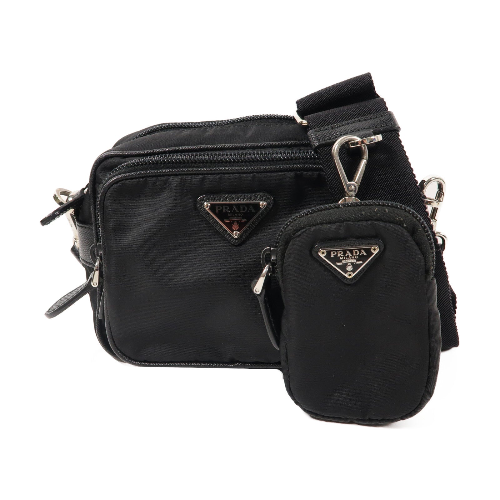 PRADA 尼龍Shoulder Bag銀扣肩背袋黑色