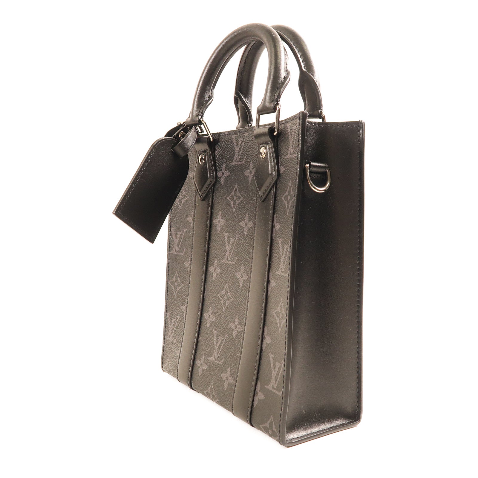 LOUIS VUITTON Monogram Eclipse Sac Plat Mini銀扣手挽肩背兩用袋