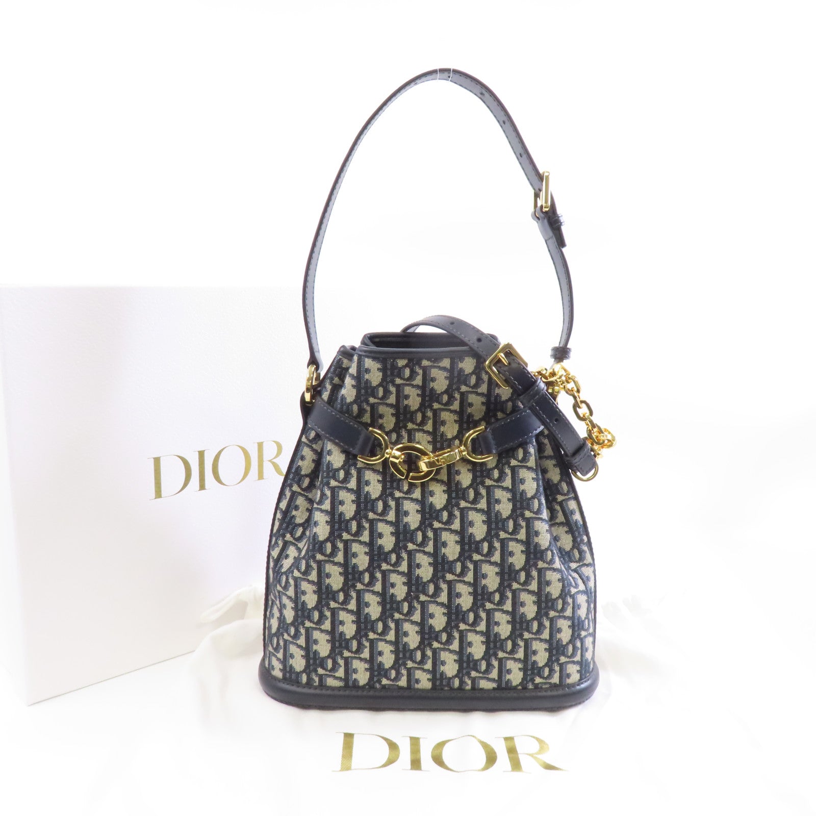 Dior 帆布Oblique Medium C'est Bag金扣手挽肩背兩用袋藍色