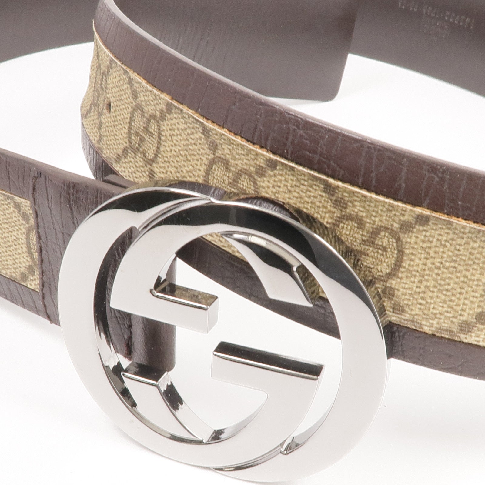 GUCCI 塗層帆布Belt 90cm銀扣皮帶