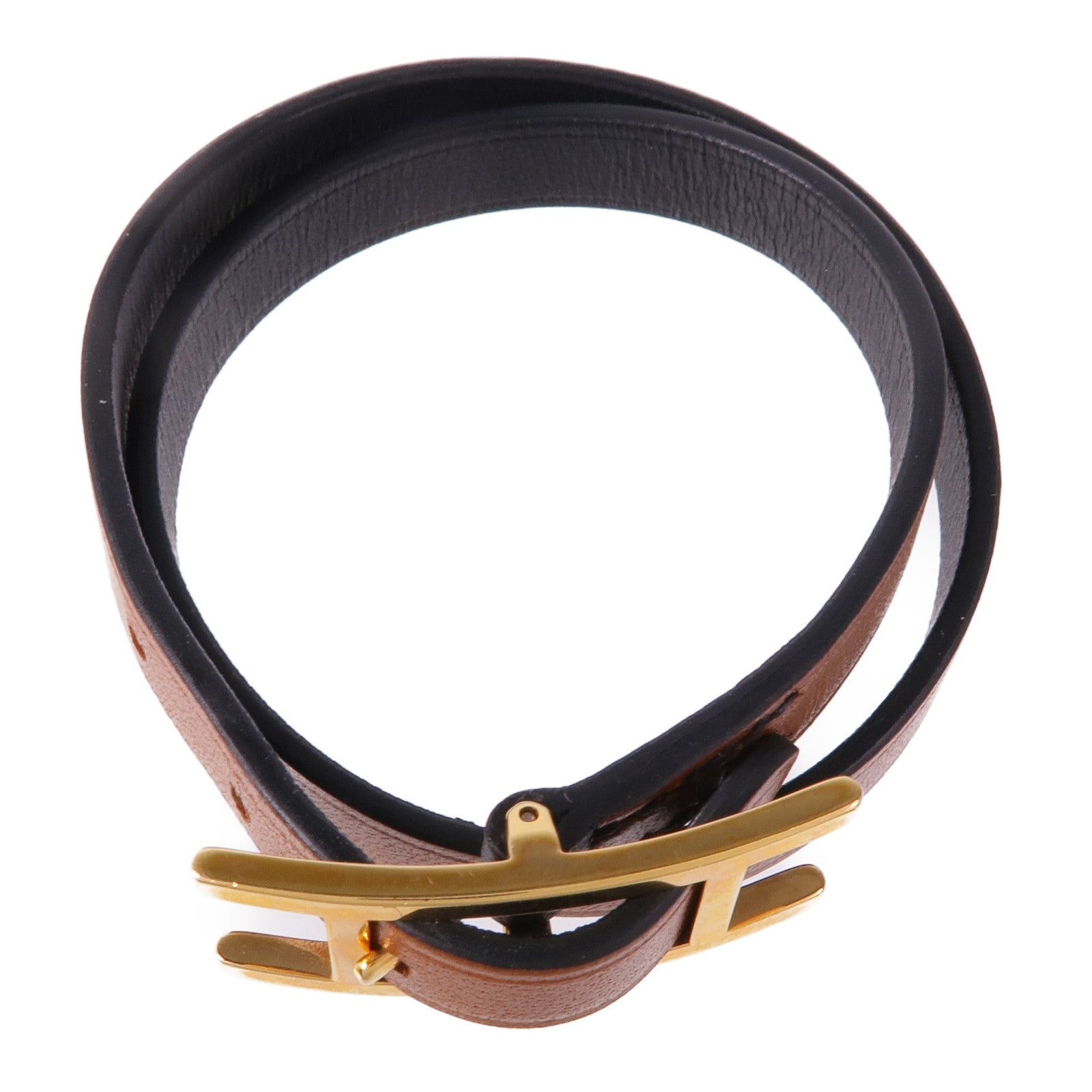 HERMES GHW Behapi Double Tour Bracelet Veau Swift Leather Brown Black