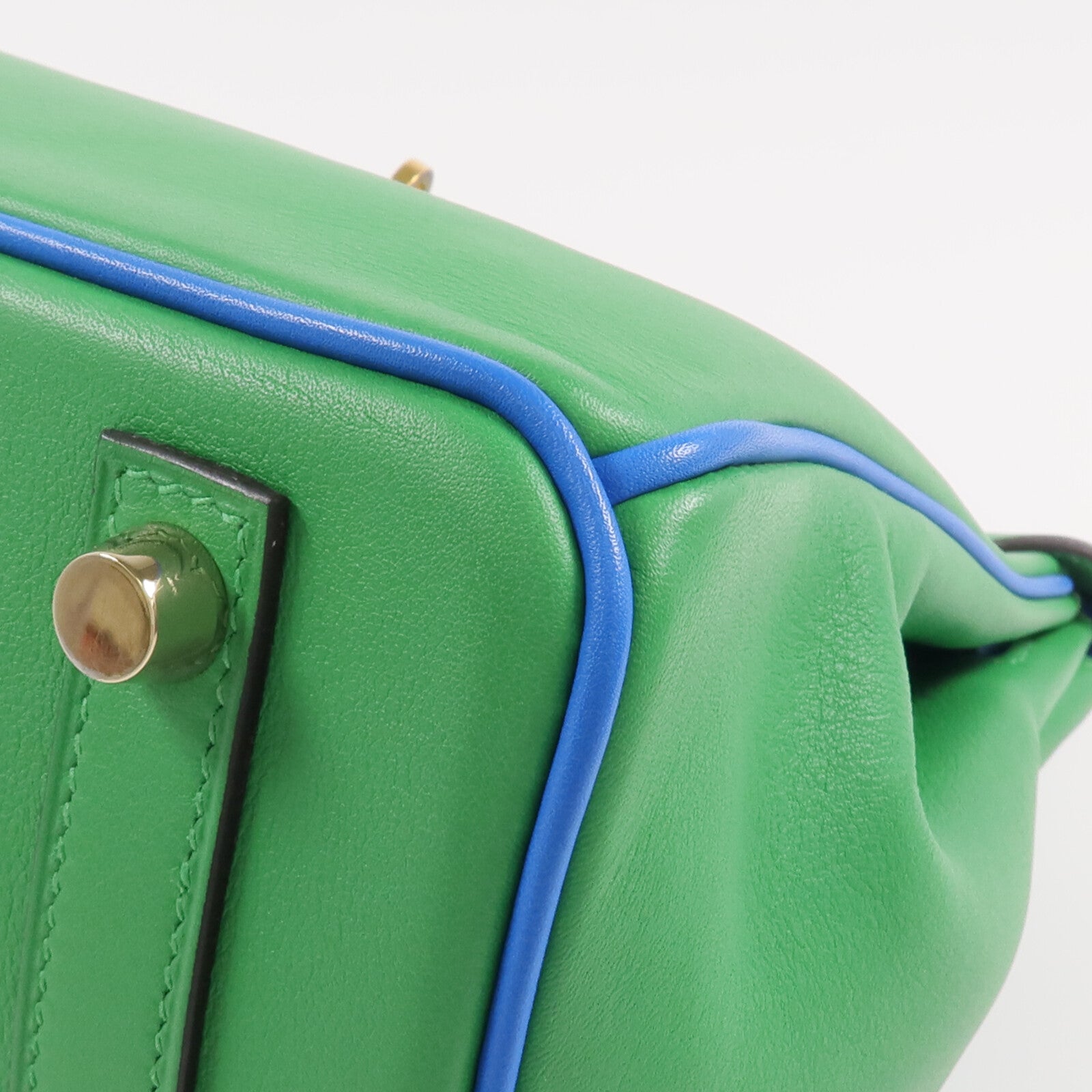 HERMES Swift皮革Birkin 25金扣手挽袋Bambou/Bleu Hydra