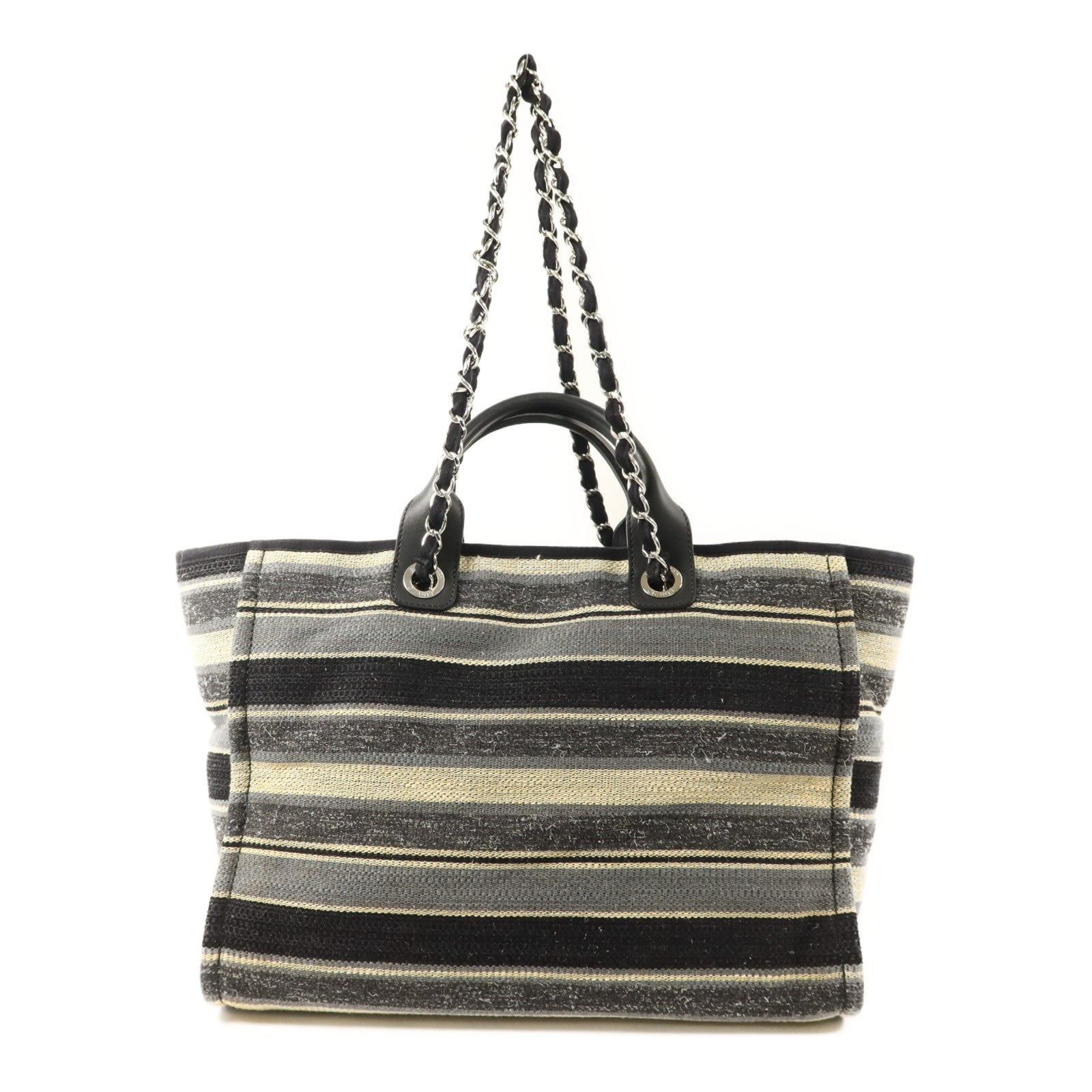 CHANEL 帆布Deauville銀扣手挽肩背兩用袋