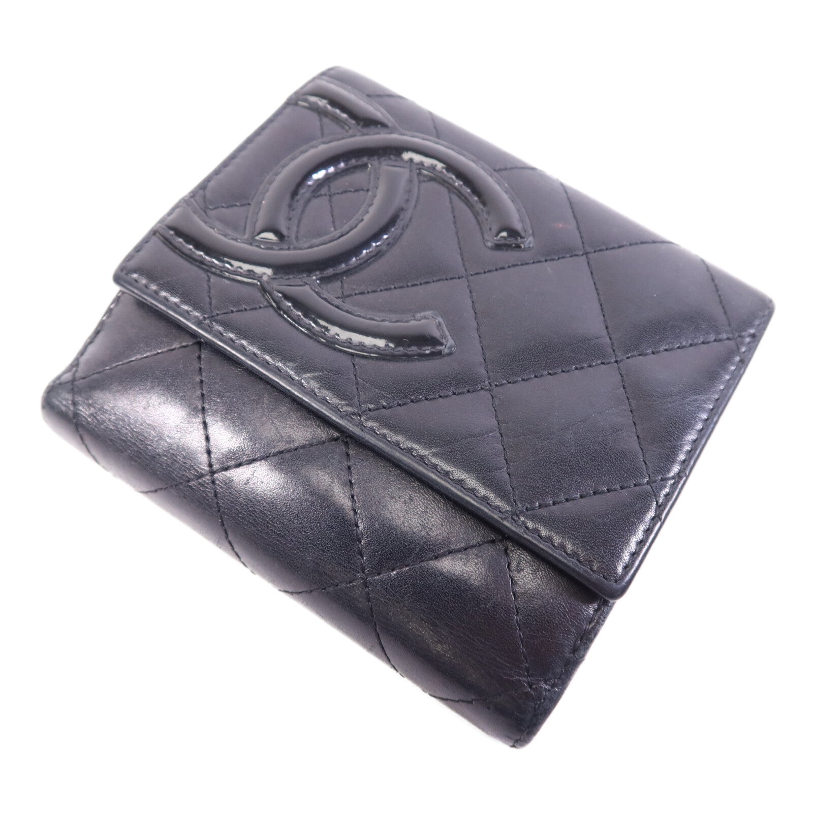 CHANEL 羊皮/漆皮皮革Cambon Wallet銀扣錢包