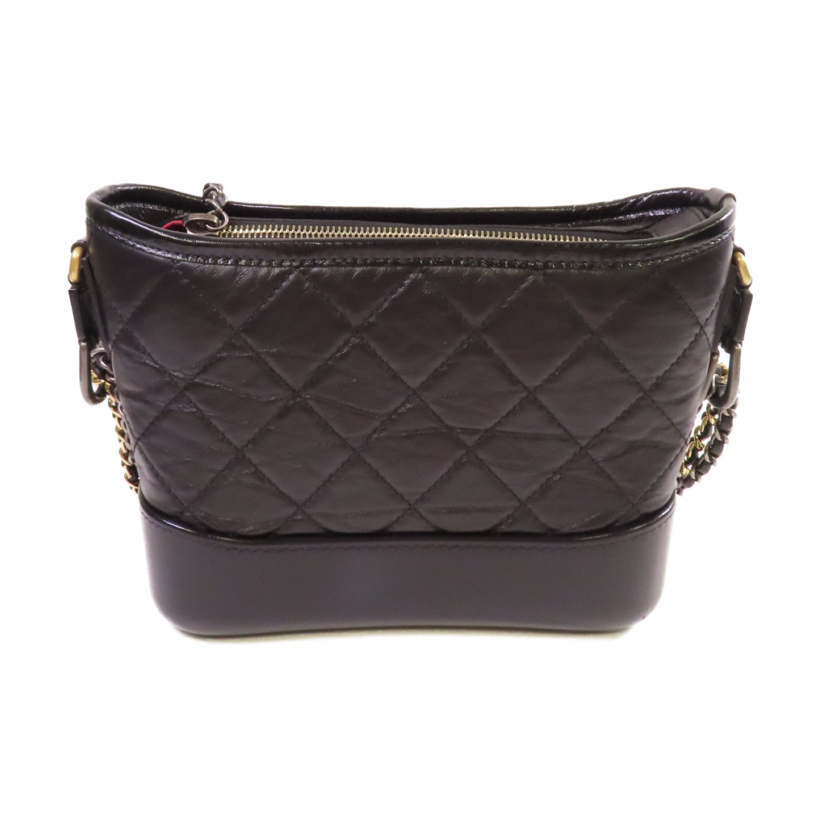 CHANEL 菱格牛皮皮革Gabrielle Small Chain Shoulder Bag金扣鏈帶肩背袋黑色