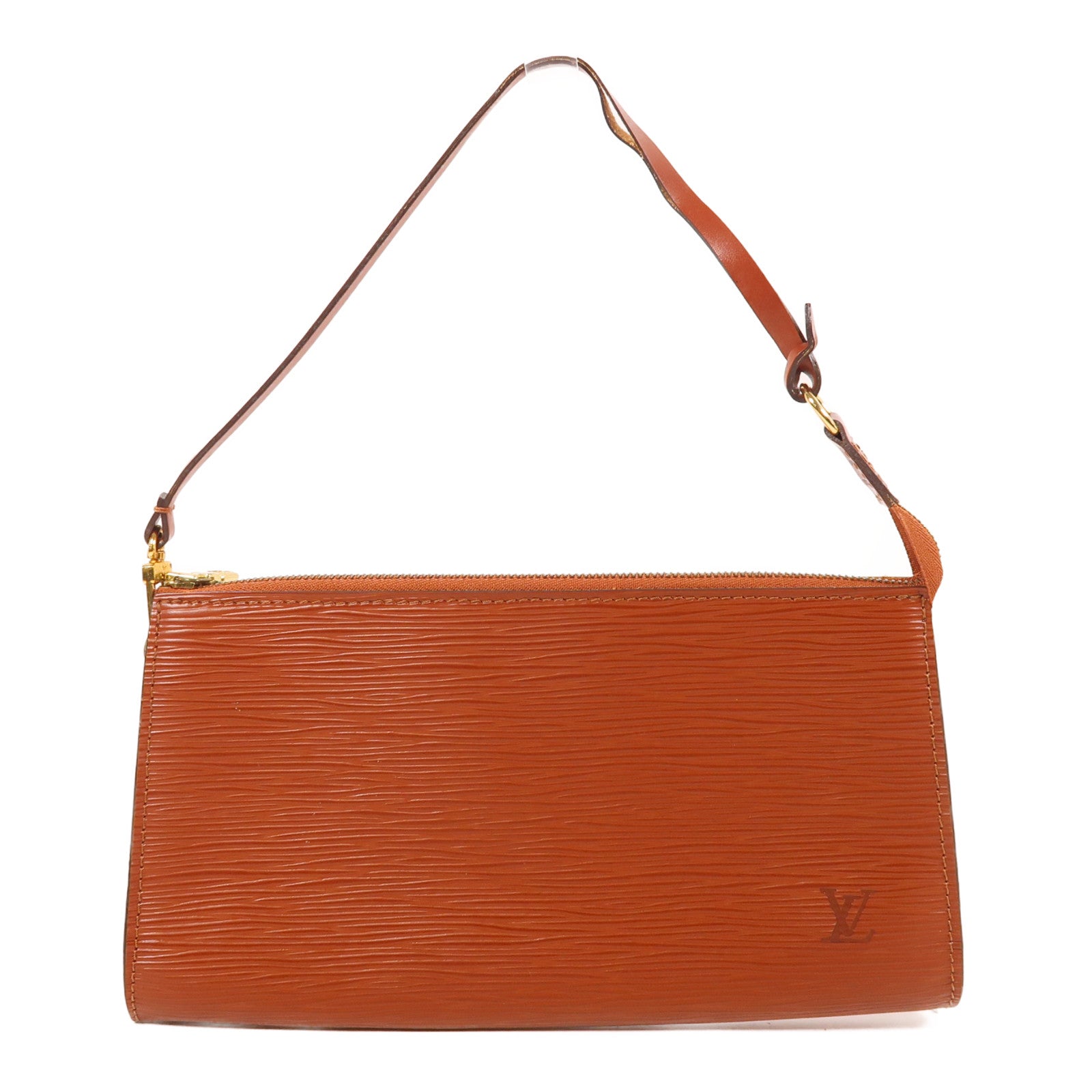 LOUIS VUITTON Epi Pochette Accessories金扣手挽袋焦糖色