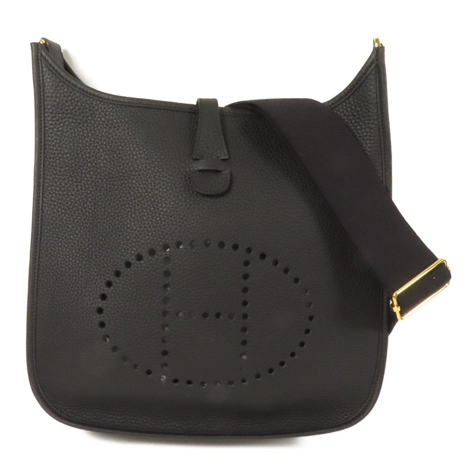 HERMES Clemence皮革Evelyne PM 金扣肩背袋Noir