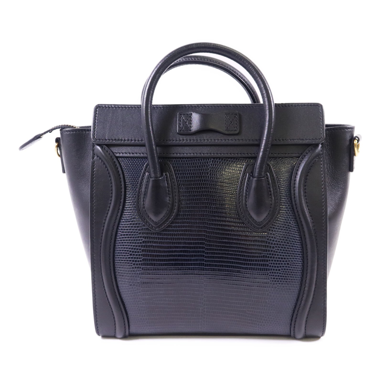 CELINE 蜥蝪皮革/牛皮皮革Nano Luggage金扣手挽肩背兩用袋