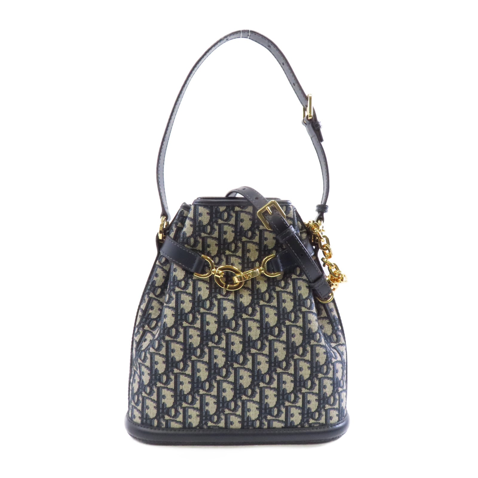 Dior 帆布Oblique Medium C'est Bag金扣手挽肩背兩用袋藍色