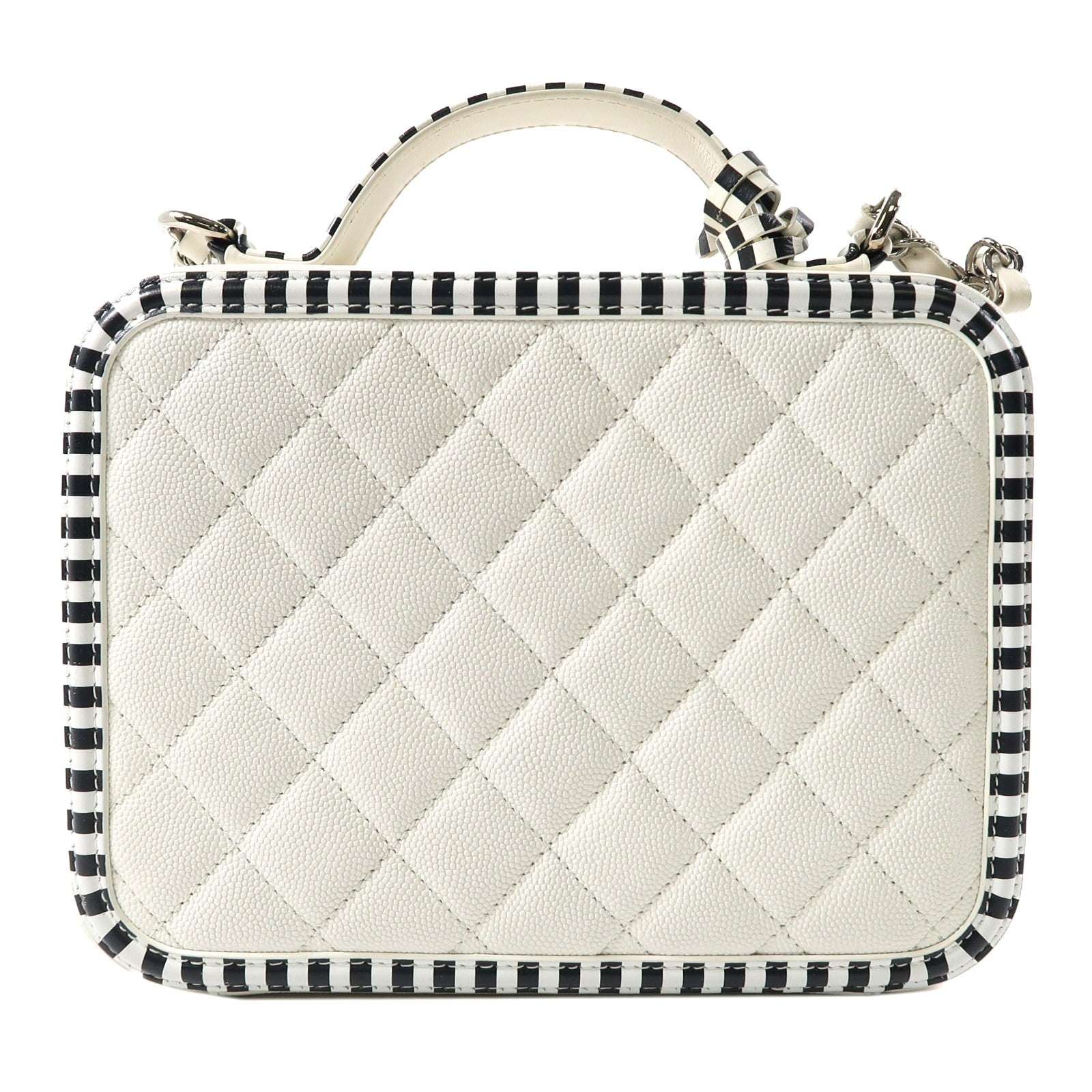 CHANEL 【激減優惠】菱格Caviar皮革Vanity Case銀扣手挽肩背兩用袋黑色/白色