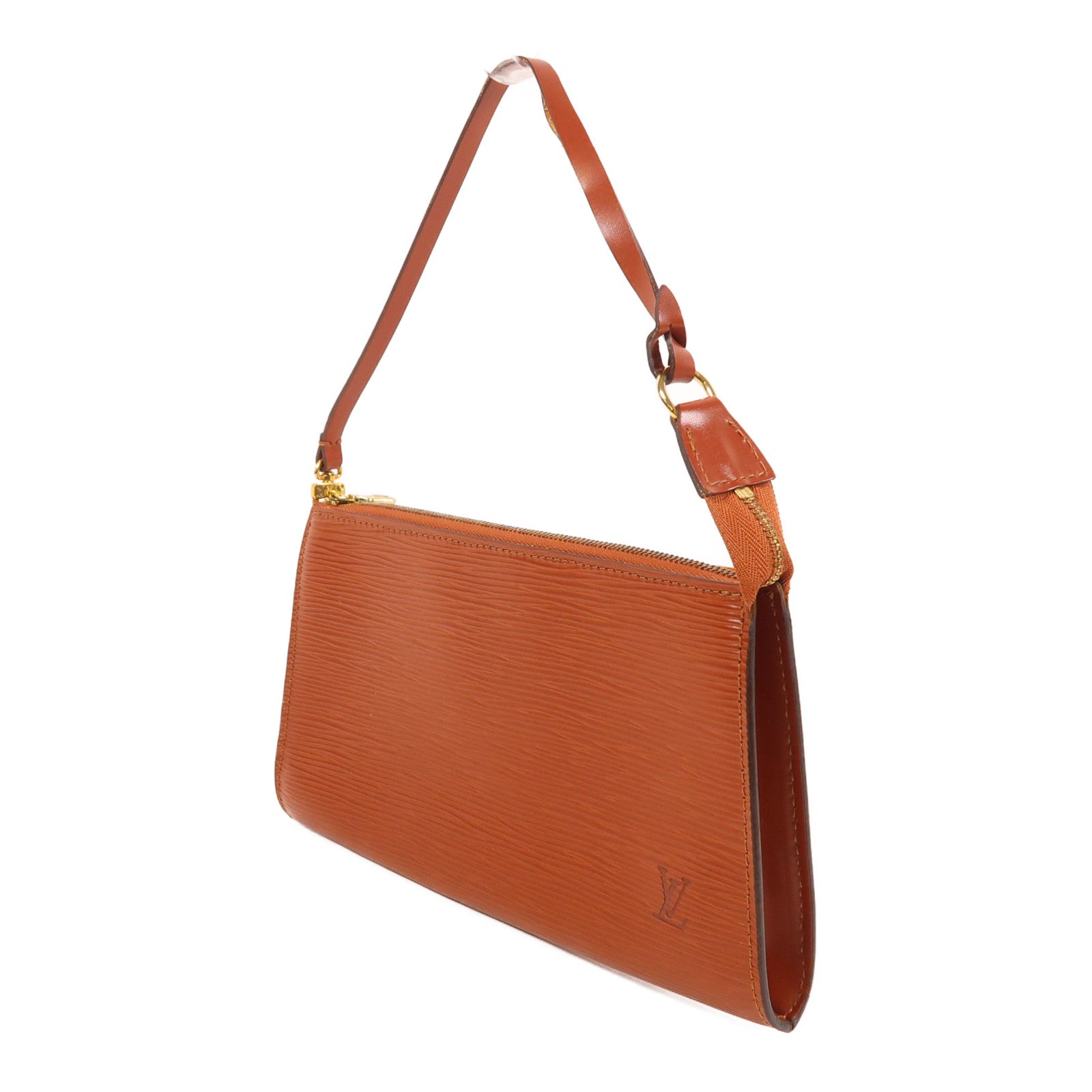 LOUIS VUITTON Epi Pochette Accessories金扣手挽袋焦糖色