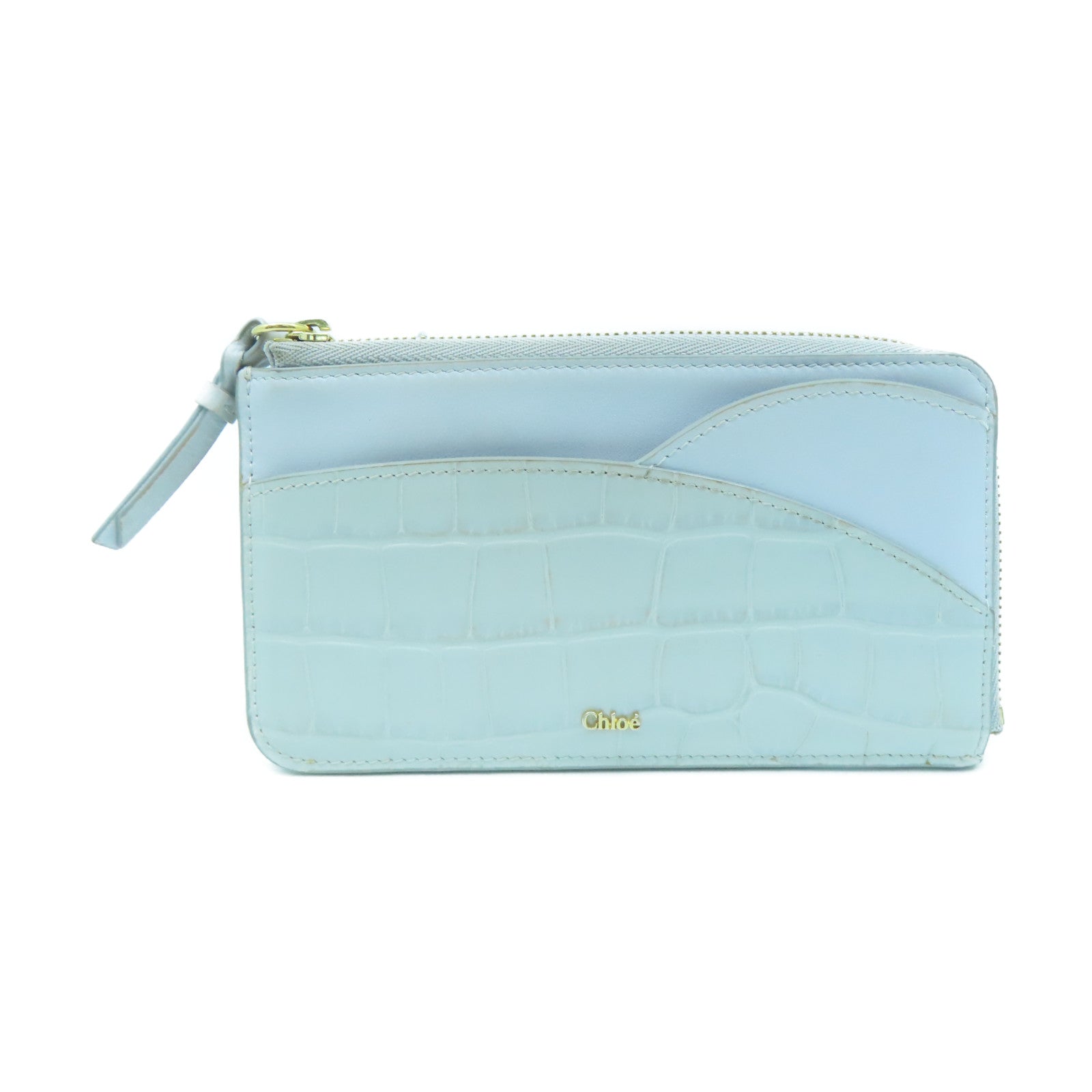 Chloe Leather Card Case Gold Buckle Gray