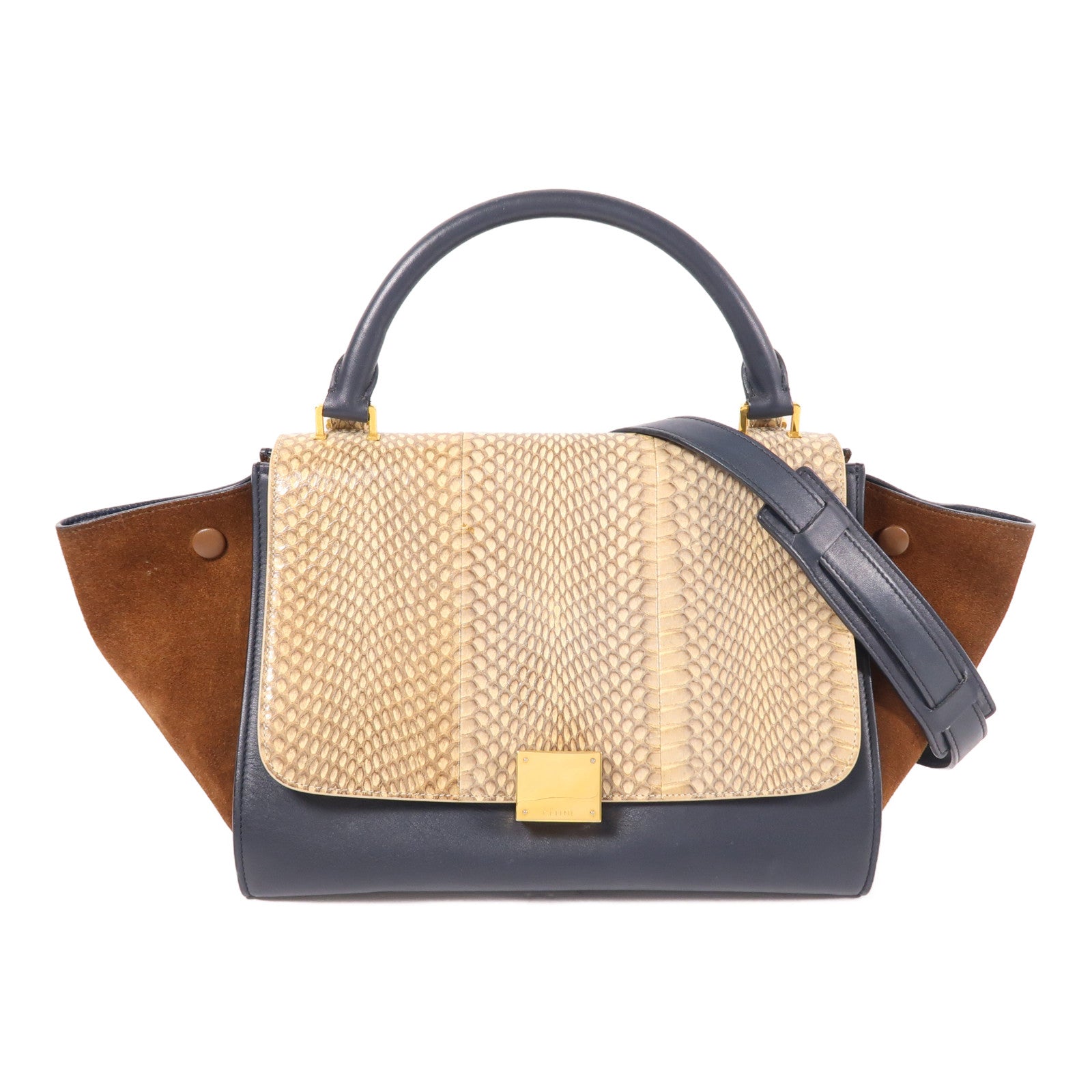 CELINE 牛皮/麂皮/蛇皮皮革Trapeze金扣手挽肩背兩用袋
