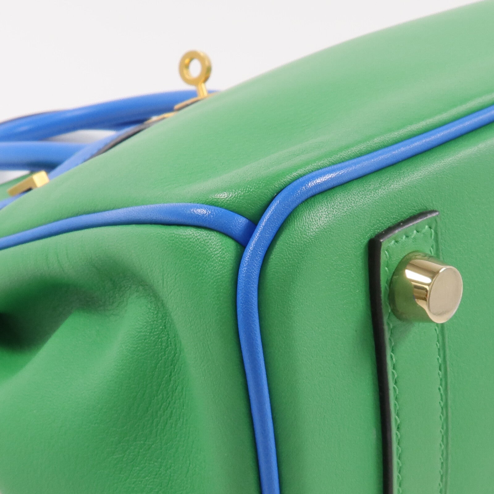 HERMES Swift皮革Birkin 25金扣手挽袋Bambou/Bleu Hydra