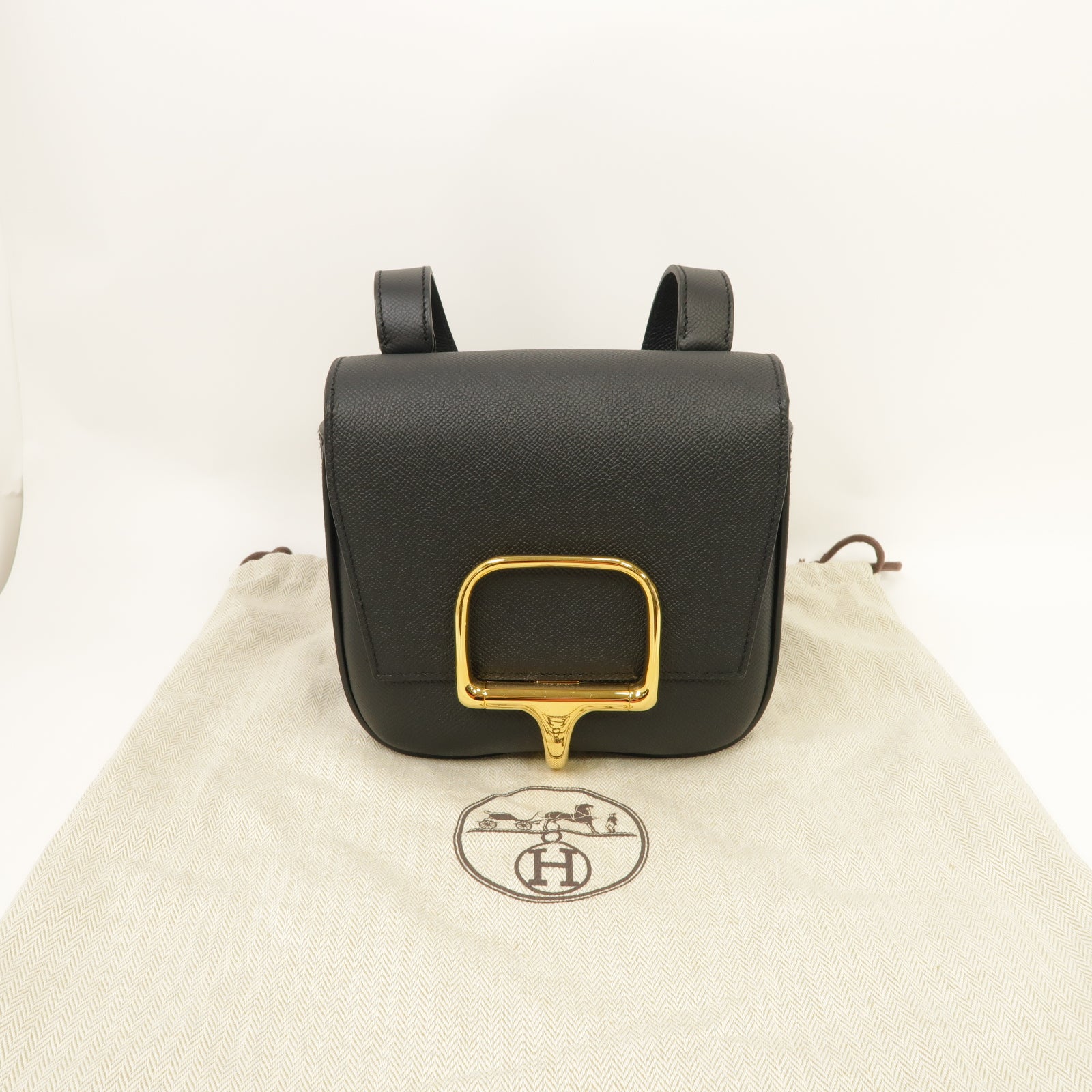 HERMES 【激減優惠】Epsom皮革Della Caralleria Mini Shoulder Bag金扣肩背袋經典黑