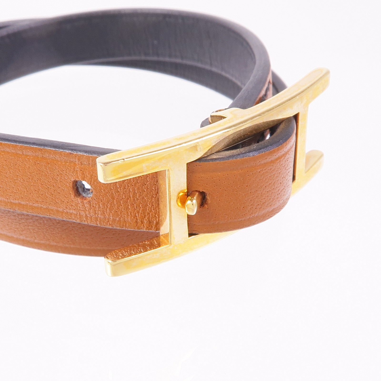 HERMES GHW Behapi Double Tour Bracelet Veau Swift Leather Brown Black