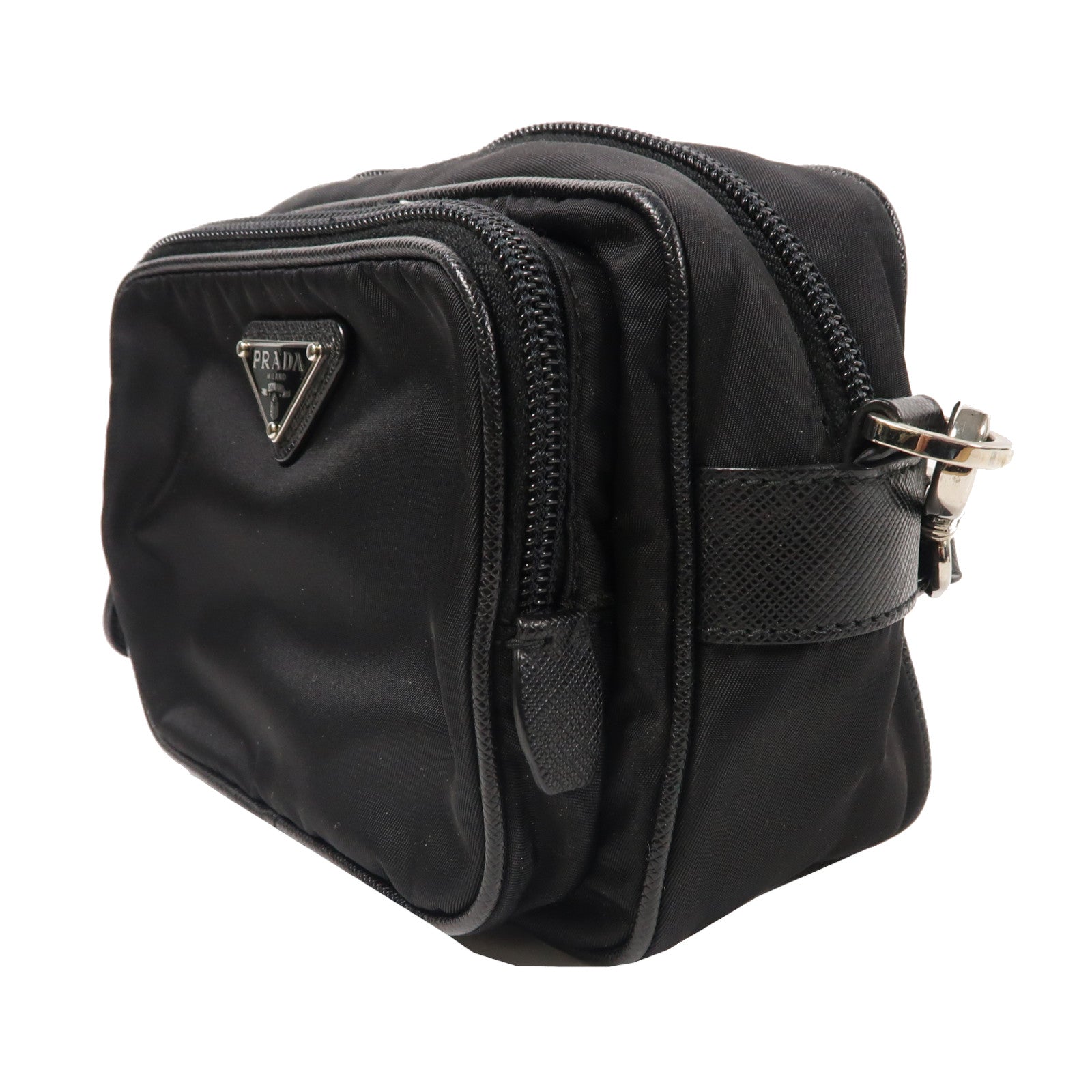 PRADA 尼龍Shoulder Bag銀扣肩背袋黑色