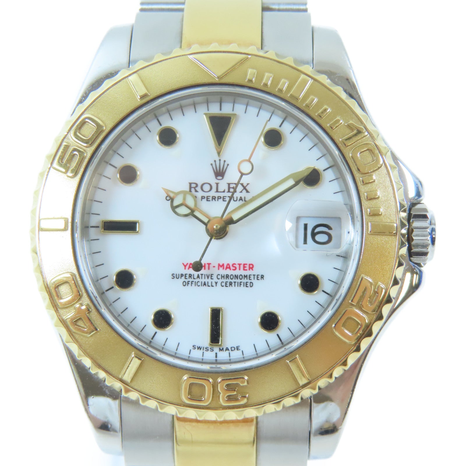 ROLEX Yacht Master 18K黃金/不鏽鋼手錶自動機芯白色#16.25cm