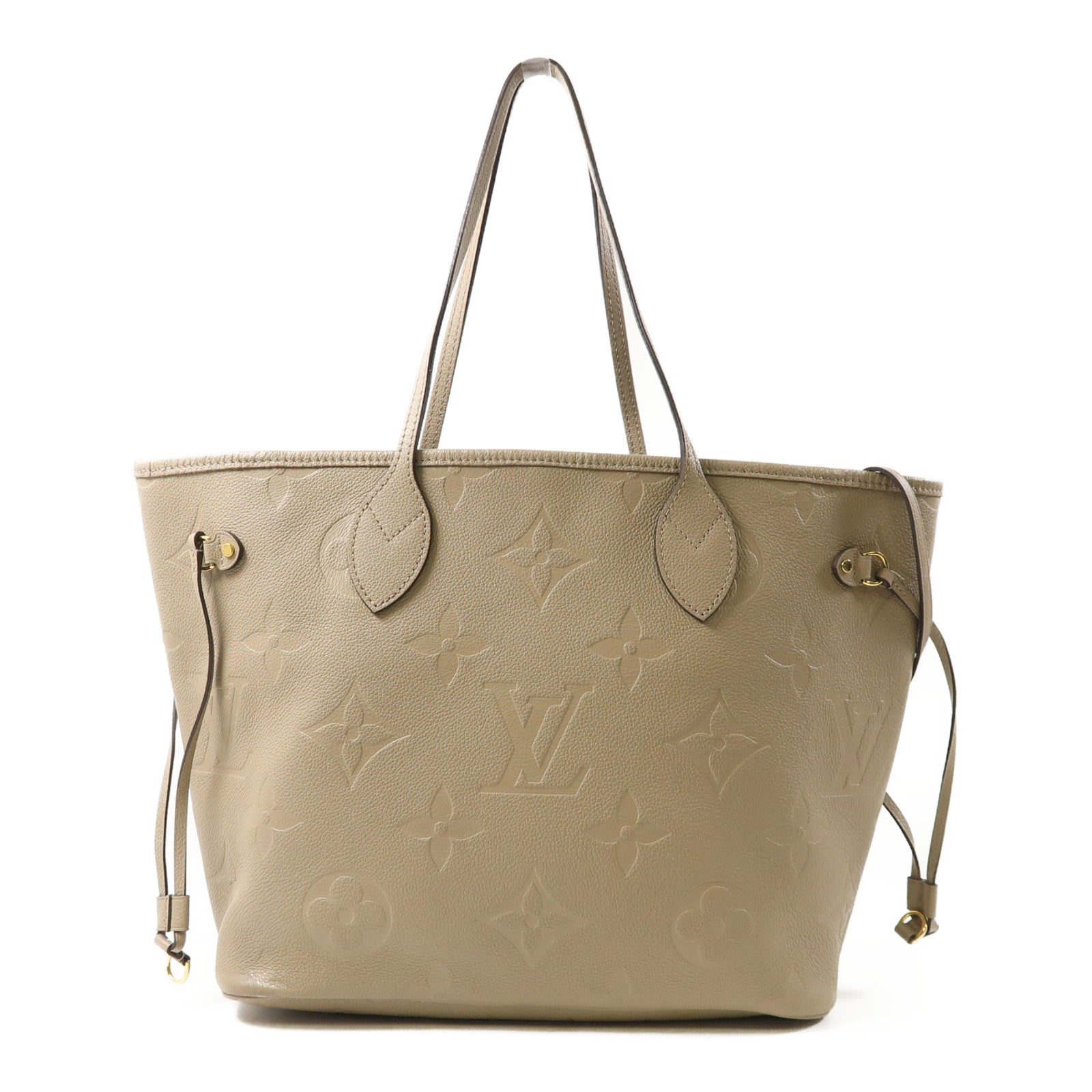 LOUIS VUITTON Monogram Empreinte Neverfull MM金扣肩背袋米色
