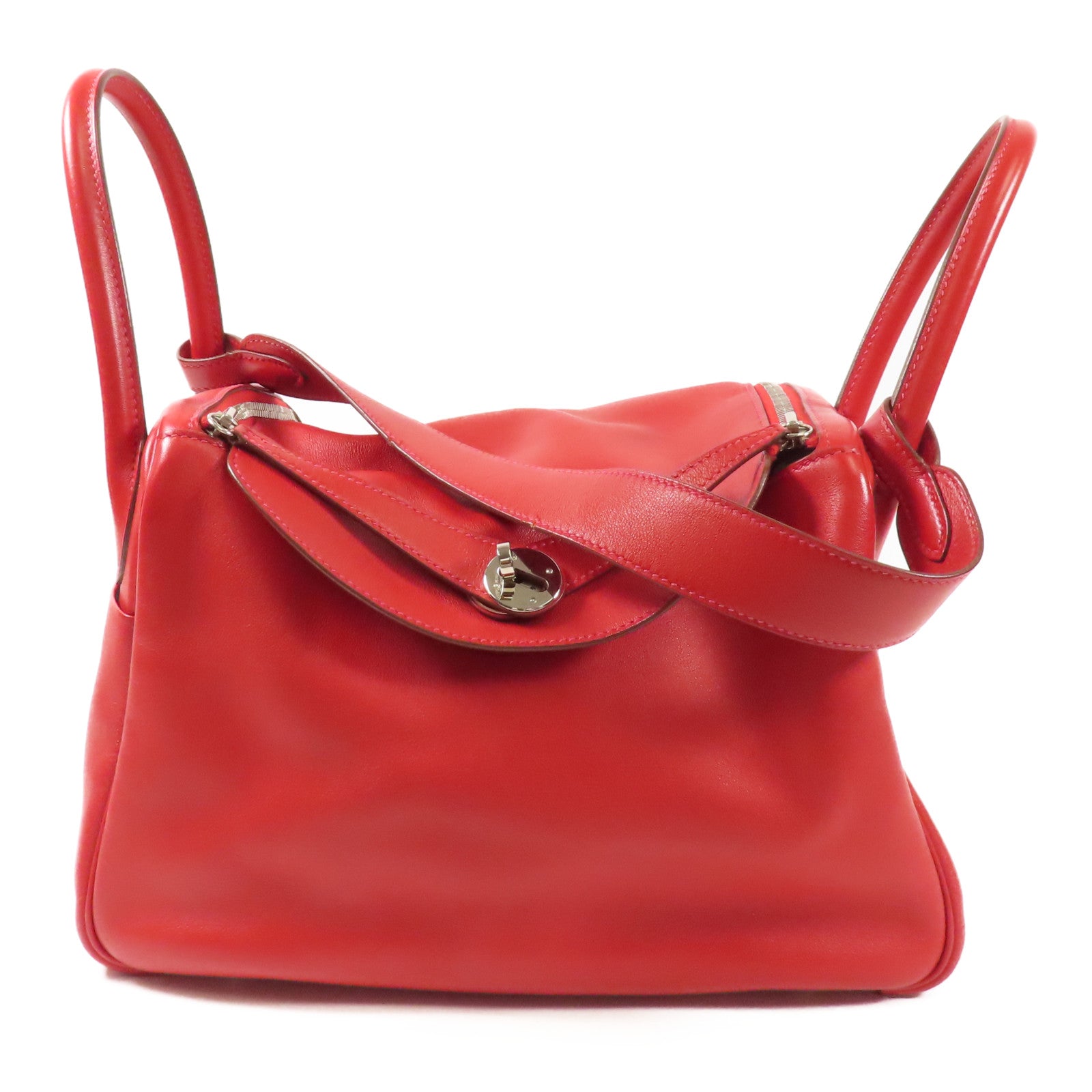 HERMES Swift皮革Lindy 30銀扣手挽肩背兩用袋Rouge Tomate