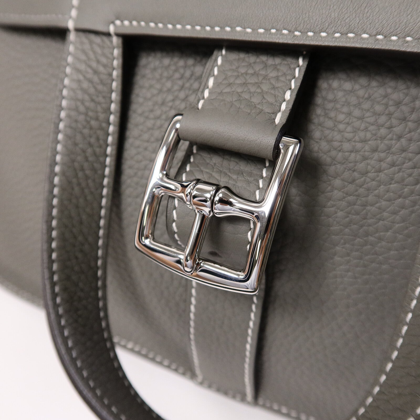 HERMES Clemence皮革Halzan 31手挽肩背兩用袋Gris Meyer