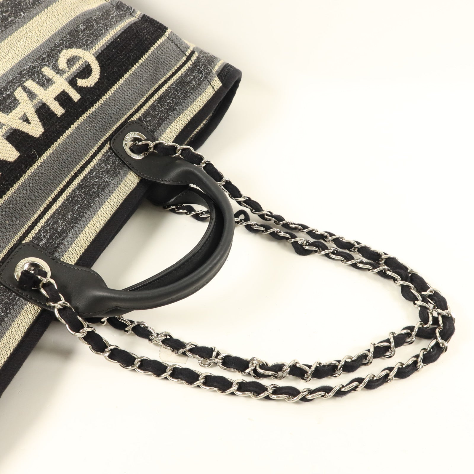 CHANEL 帆布Deauville銀扣手挽肩背兩用袋