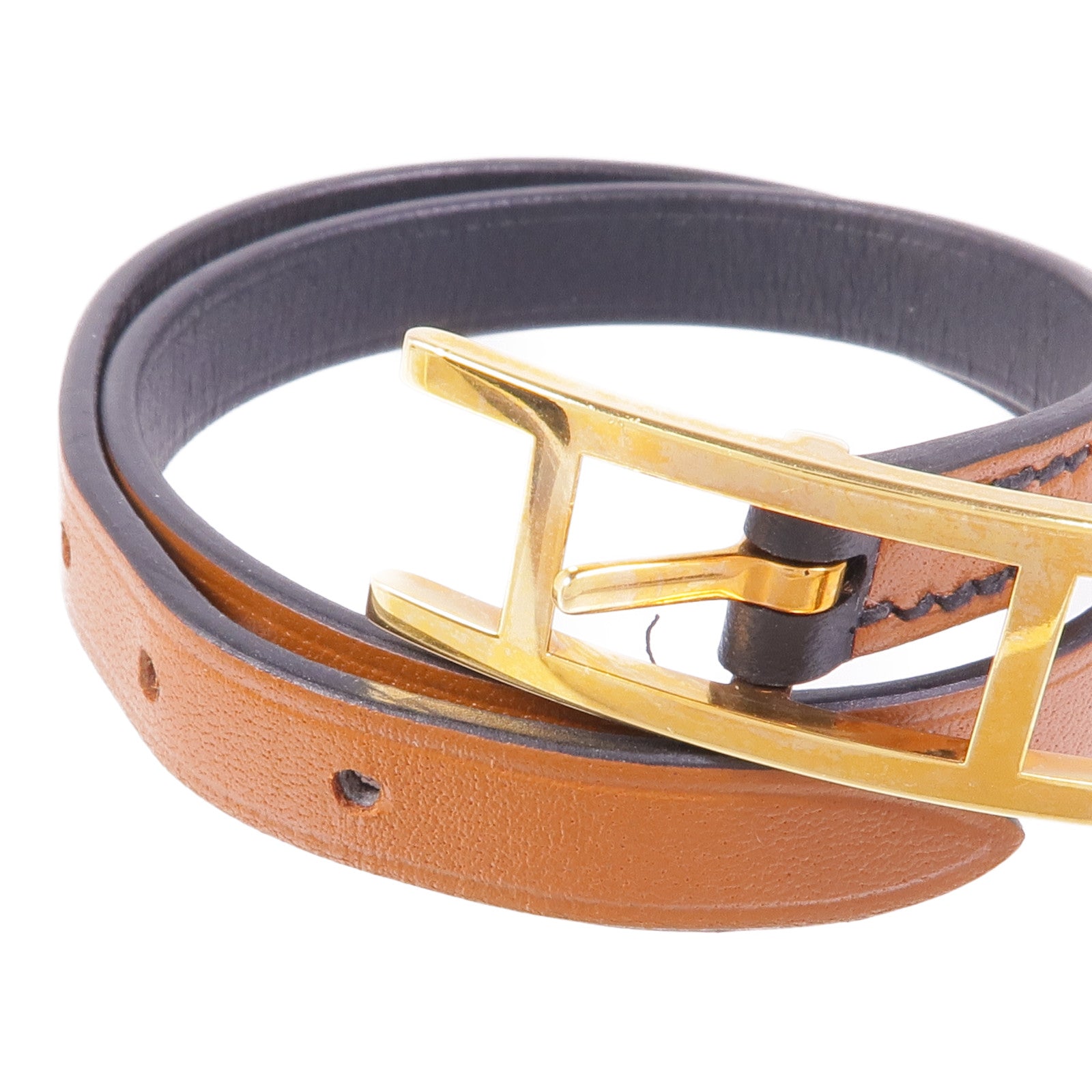 HERMES GHW Behapi Double Tour Bracelet Veau Swift Leather Brown Black